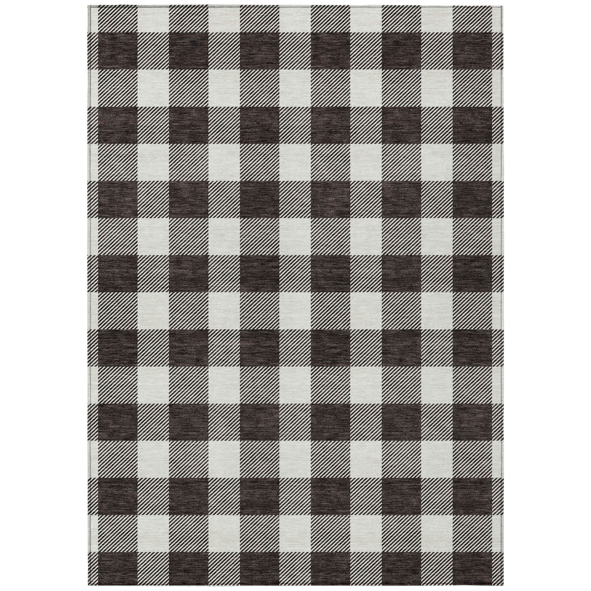 10' X 14' Black And Gray Plaid Washable Indoor Outdoor Area Rug - 1 - Sports & Outdoor