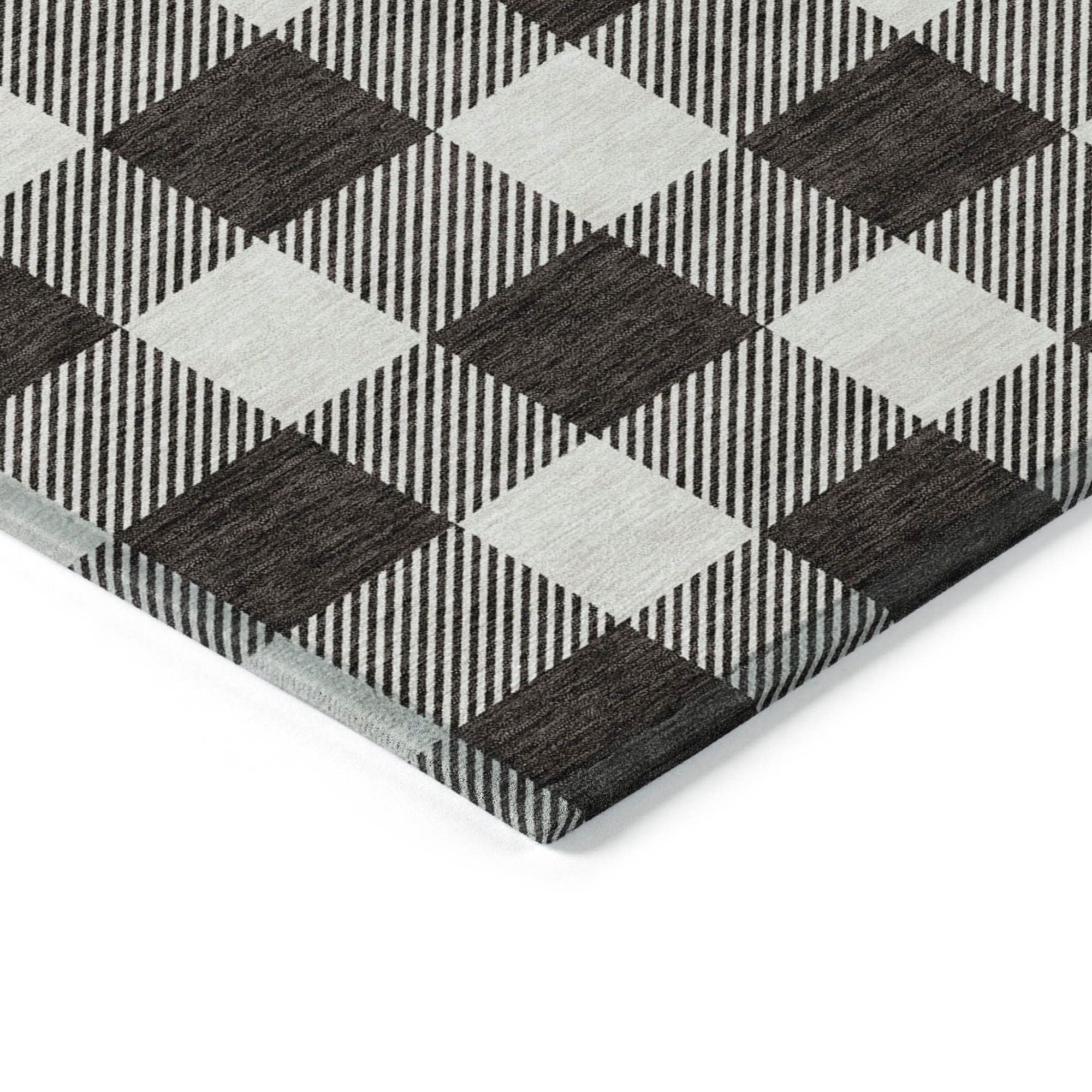 10' X 14' Black And Gray Plaid Washable Indoor Outdoor Area Rug - 1 - Sports & Outdoor
