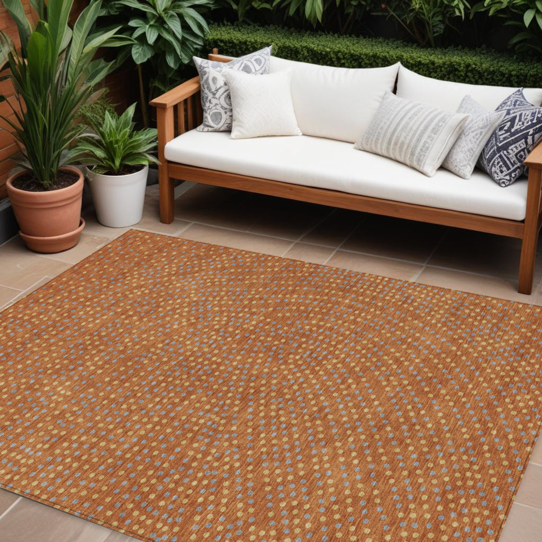 10' X 14' Brown Gray And Gold Polka Dot Washable Indoor Outdoor Area Rug - 1 - Sports & Outdoor