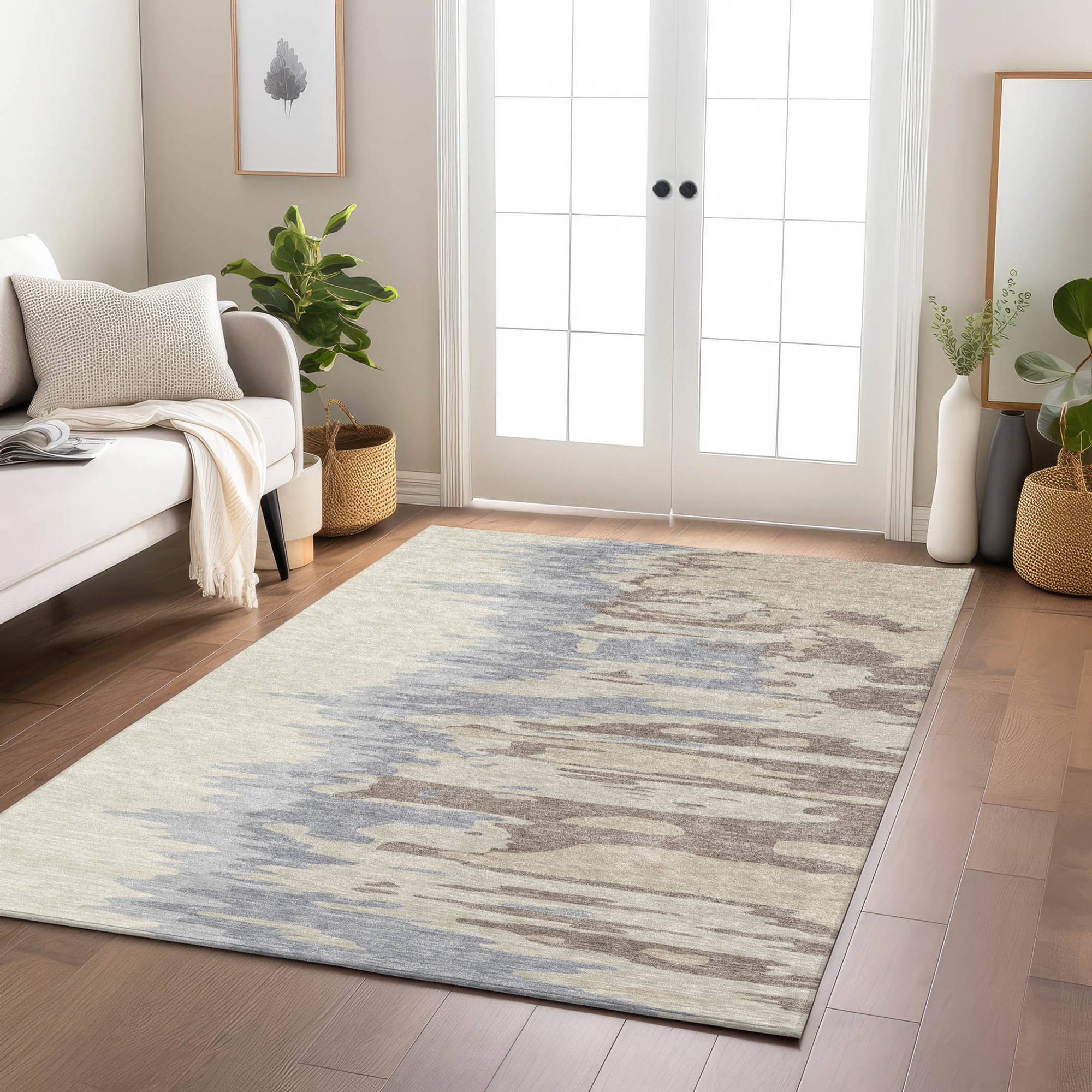 10' X 14' Beige Brown And Gray Abstract Washable Indoor Outdoor Area Rug - 1 - Sports & Outdoor