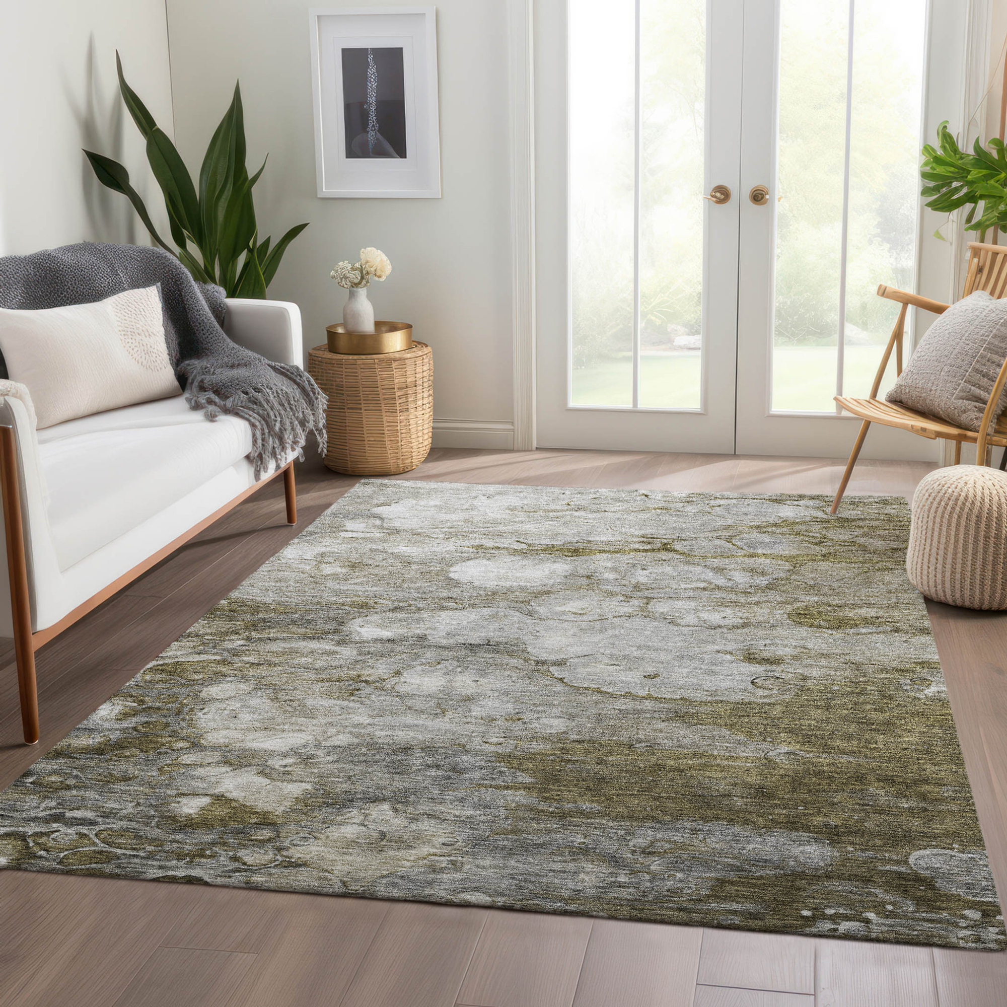 10' X 14' Brown Taupe And Ivory Abstract Washable Indoor Outdoor Area Rug - 1 - Sports & Outdoor