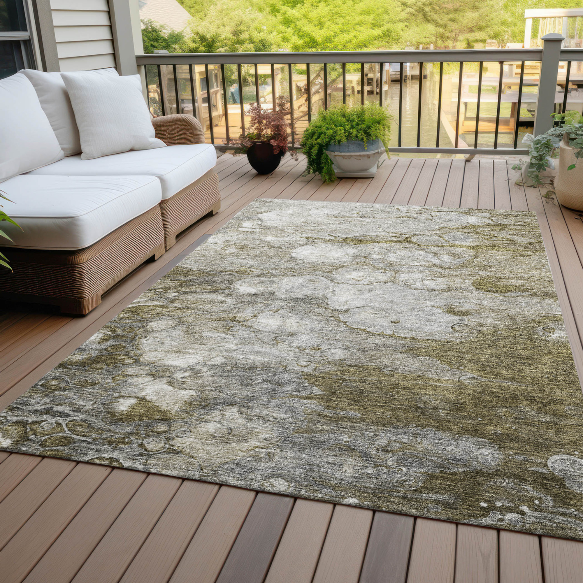 10' X 14' Brown Taupe And Ivory Abstract Washable Indoor Outdoor Area Rug - 1 - Sports & Outdoor