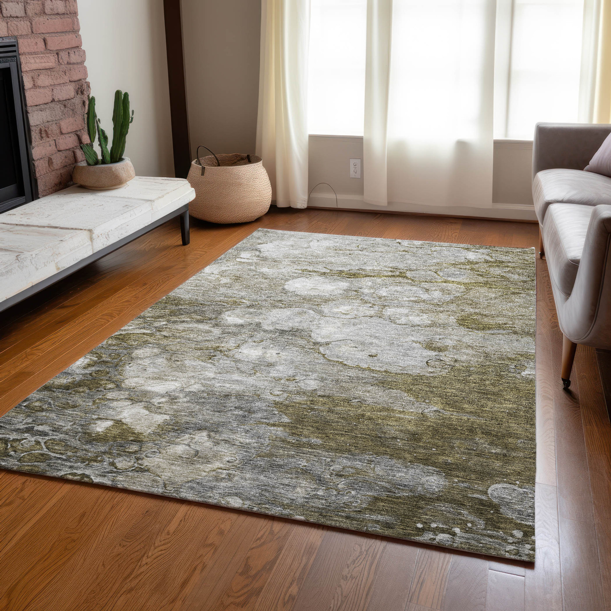 10' X 14' Brown Taupe And Ivory Abstract Washable Indoor Outdoor Area Rug - 1 - Sports & Outdoor