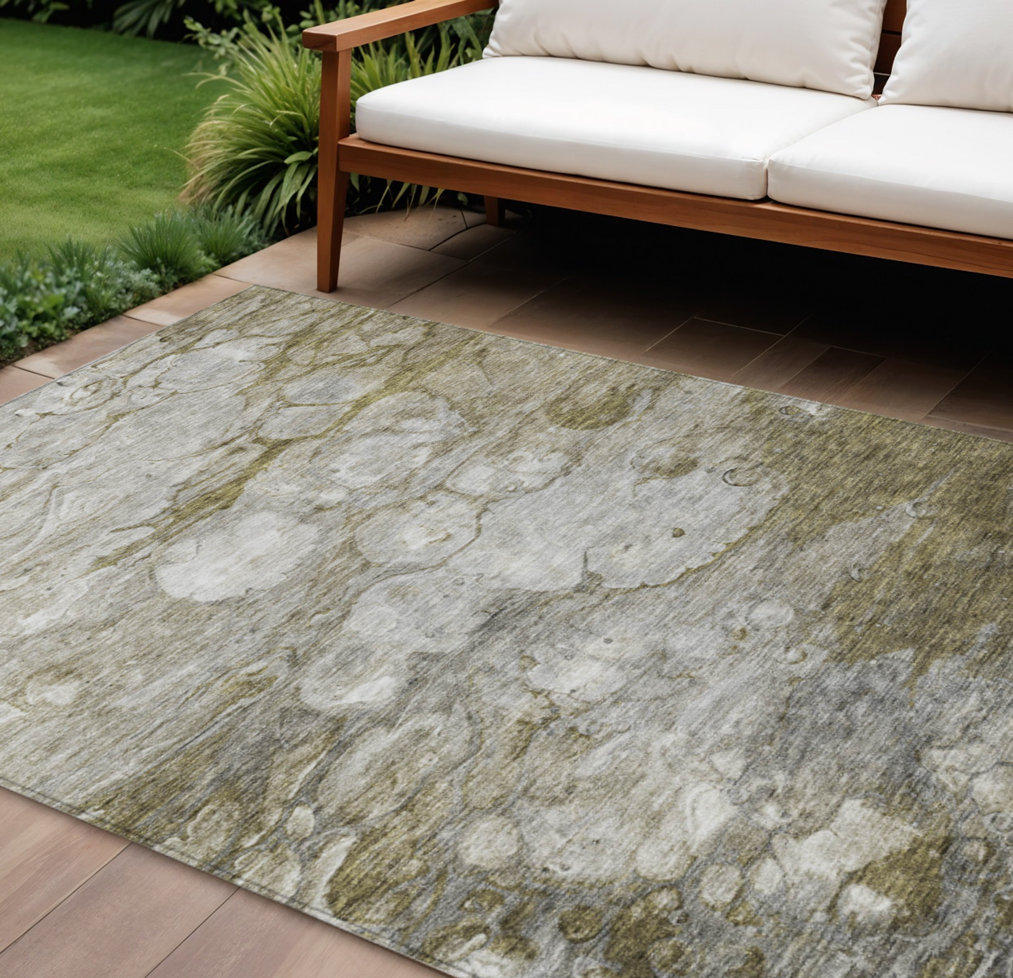 10' X 14' Brown Taupe And Ivory Abstract Washable Indoor Outdoor Area Rug - 1 - Sports & Outdoor