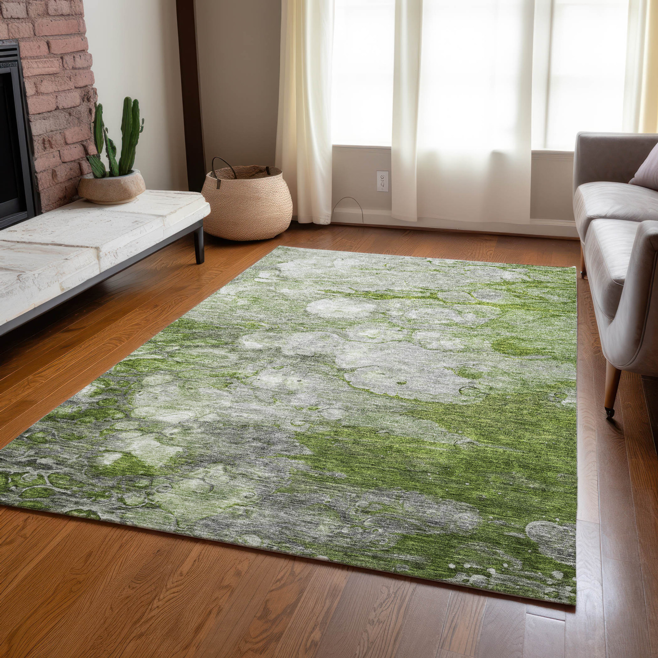 10' X 14' Olive Green And Gray Abstract Washable Indoor Outdoor Area Rug - 1 - Sports & Outdoor