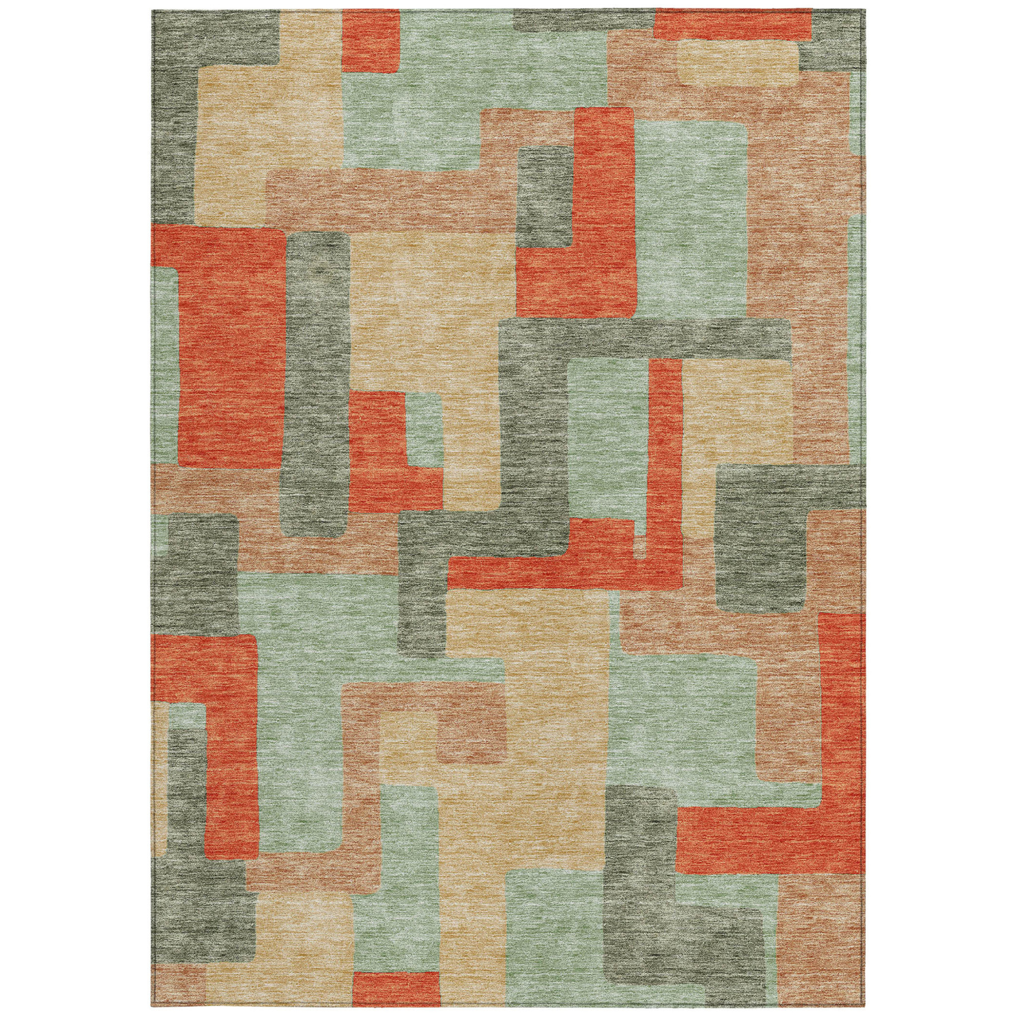 10' X 14' Sage Gray And Orange Geometric Washable Indoor Outdoor Area Rug - 1 - Sports & Outdoor