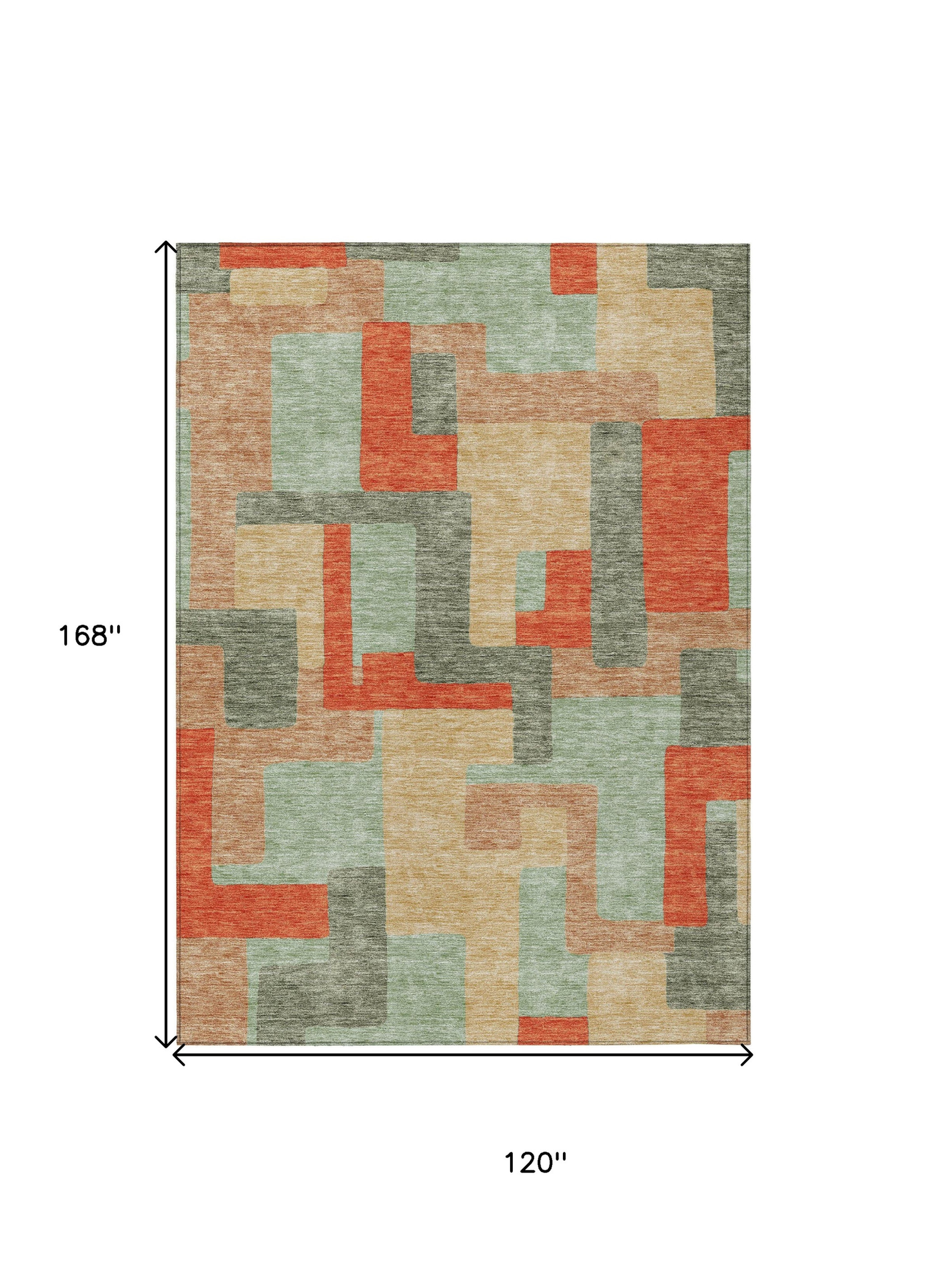 10' X 14' Sage Gray And Orange Geometric Washable Indoor Outdoor Area Rug - 1 - Sports & Outdoor