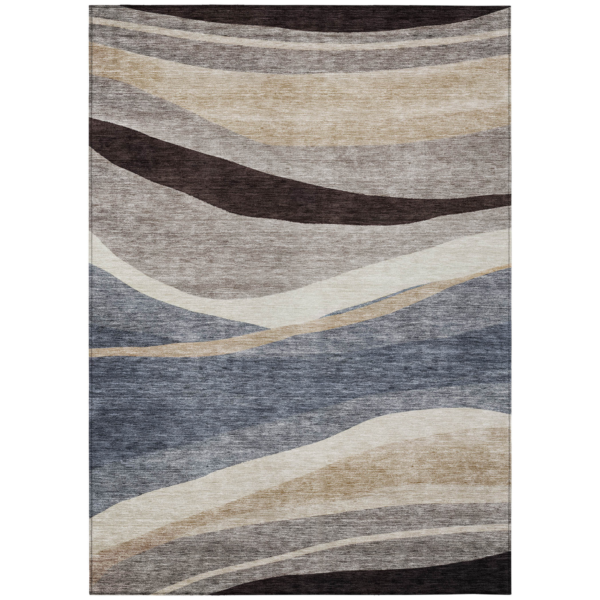 10' X 14' Blue Brown And Beige Abstract Washable Indoor Outdoor Area Rug - 1 - Sports & Outdoor