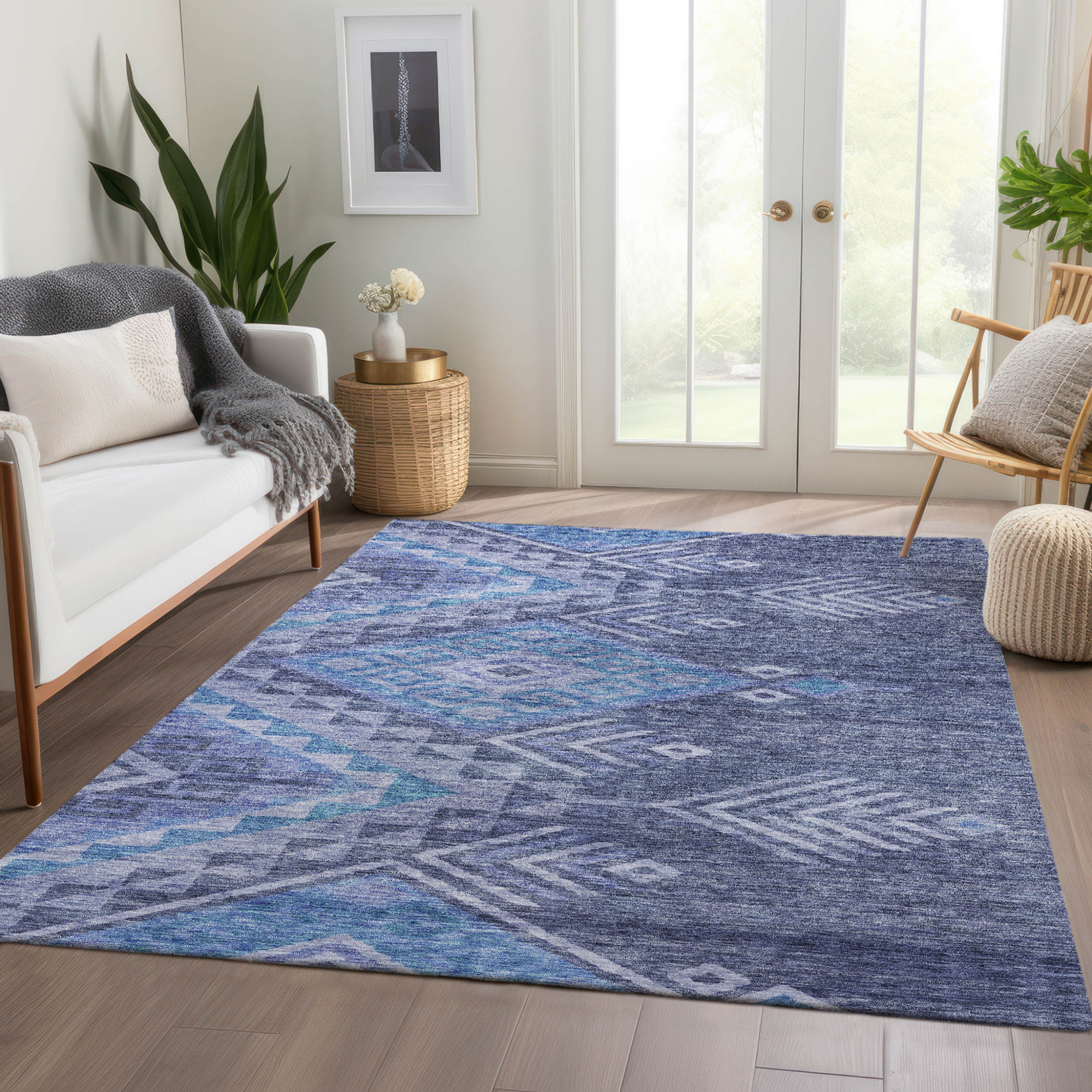 10' X 14' Navy Blue Charcoal And Gray Southwestern Washable Indoor Outdoor Area Rug - 1 - Sports & Outdoor