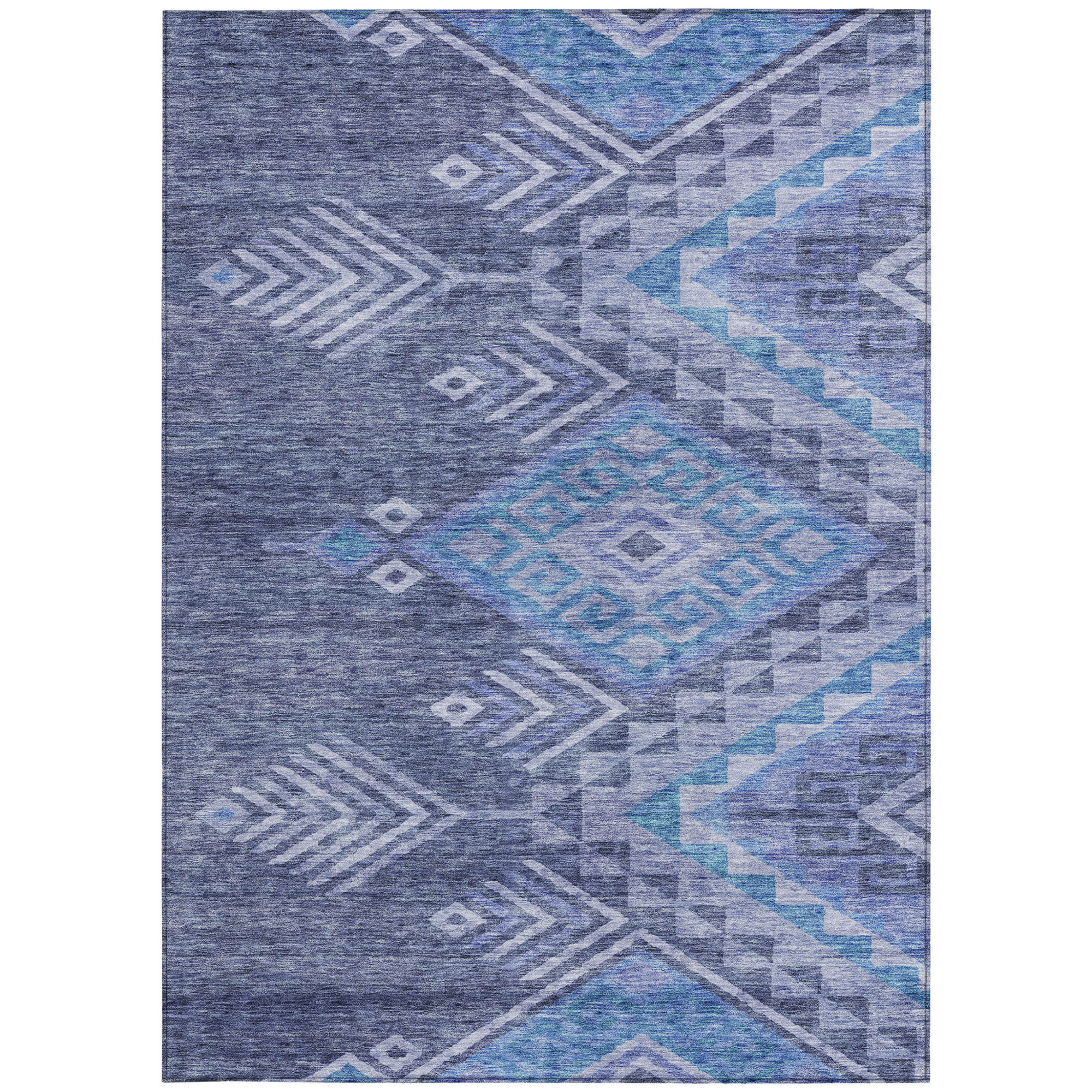 10' X 14' Navy Blue Charcoal And Gray Southwestern Washable Indoor Outdoor Area Rug - 1 - Sports & Outdoor