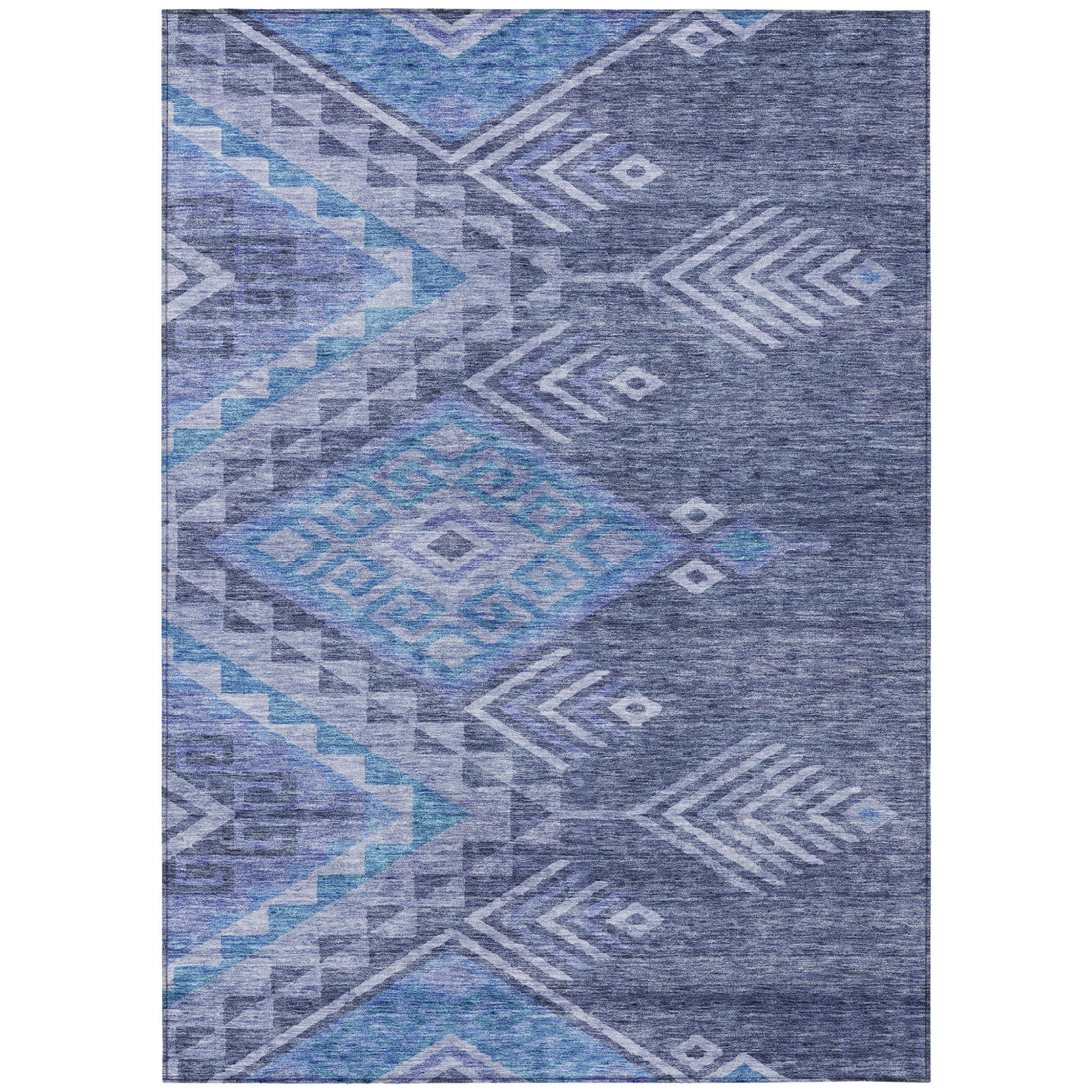 10' X 14' Navy Blue Charcoal And Gray Southwestern Washable Indoor Outdoor Area Rug - 1 - Sports & Outdoor
