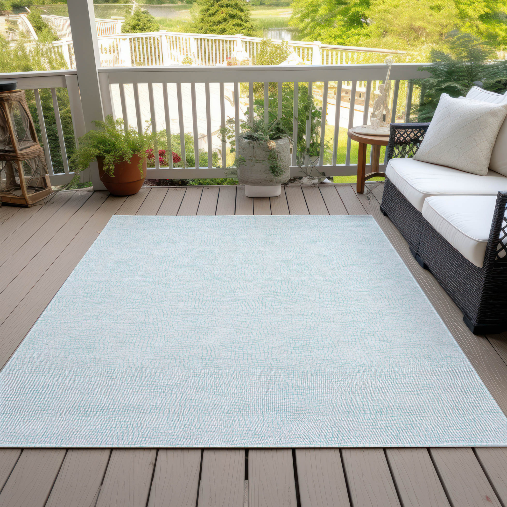 10' X 14' Sky Blue And Ivory Geometric Washable Indoor Outdoor Area Rug - 1 - Sports & Outdoor