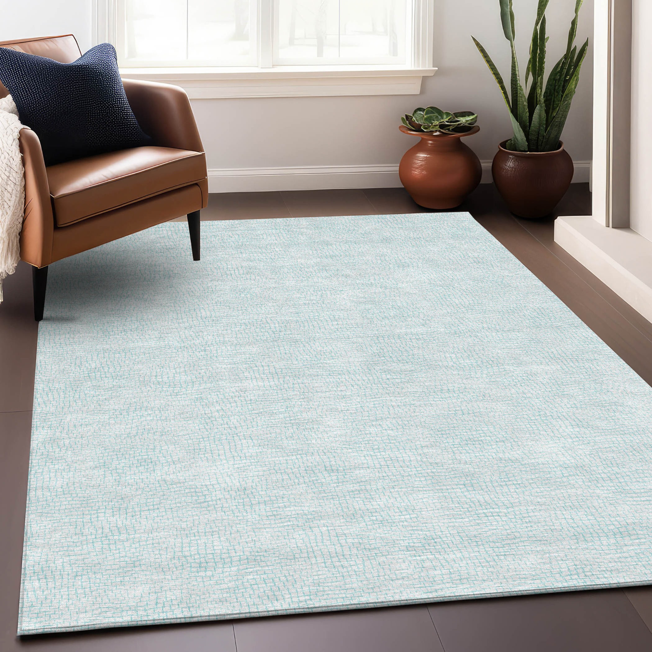 10' X 14' Sky Blue And Ivory Geometric Washable Indoor Outdoor Area Rug - 1 - Sports & Outdoor
