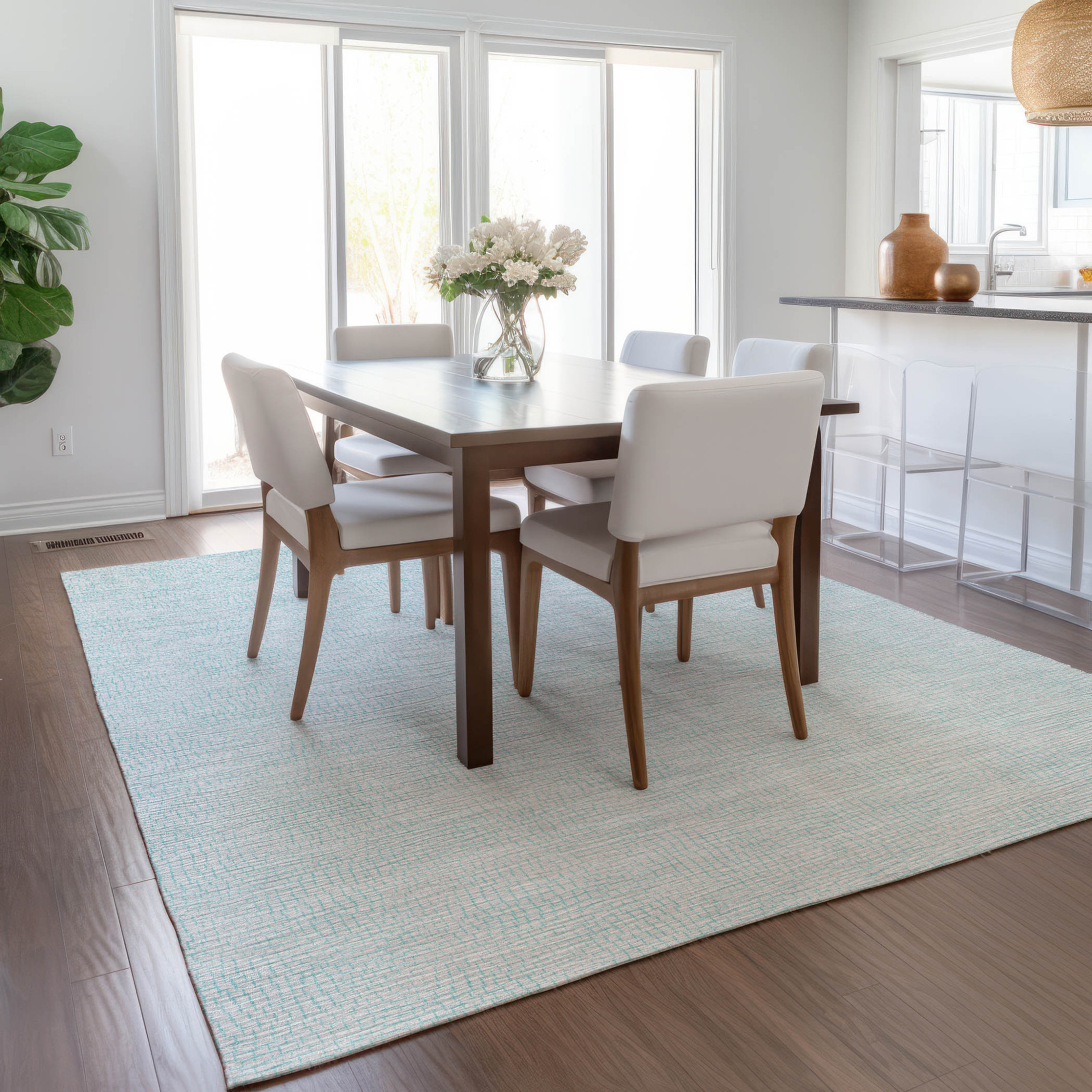 10' X 14' Sky Blue And Ivory Geometric Washable Indoor Outdoor Area Rug - 1 - Sports & Outdoor