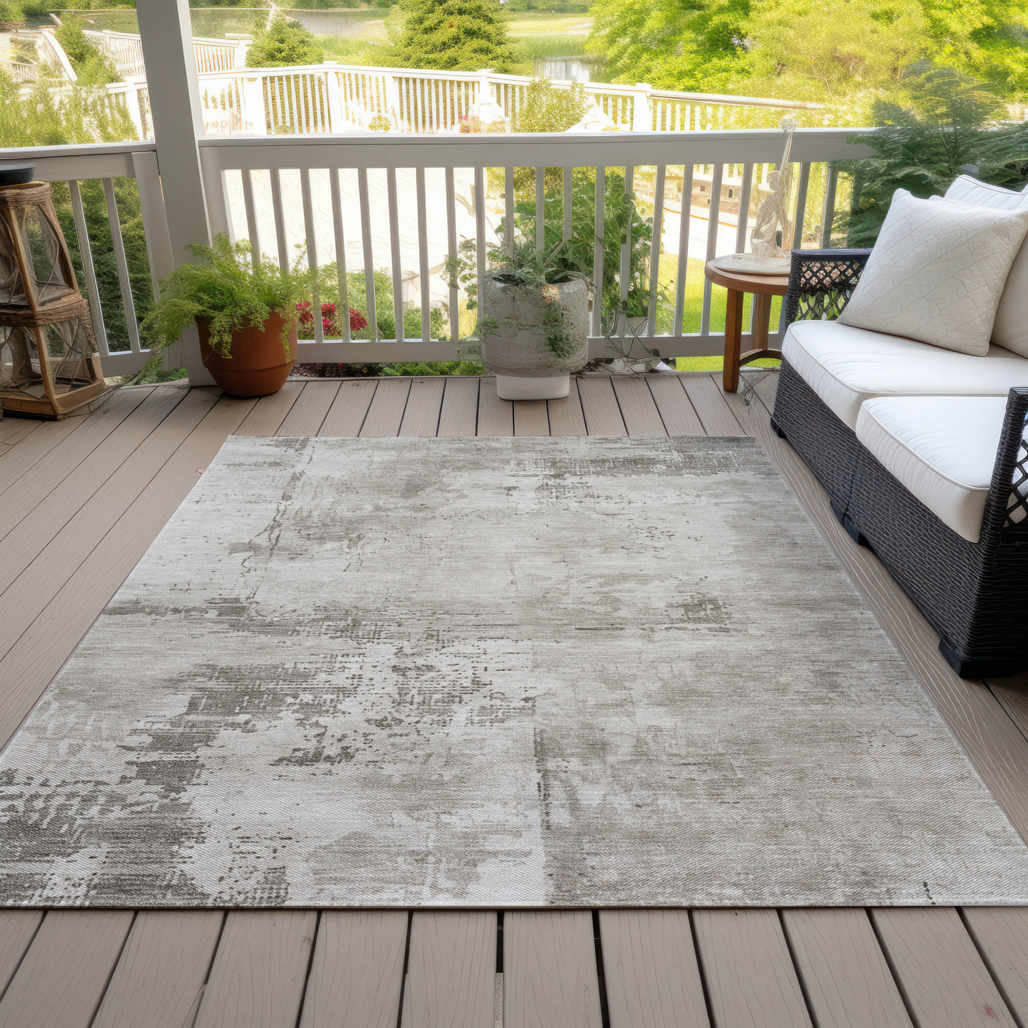 10' X 14' Beige And Gray Abstract Washable Indoor Outdoor Area Rug - 1 - Sports & Outdoor