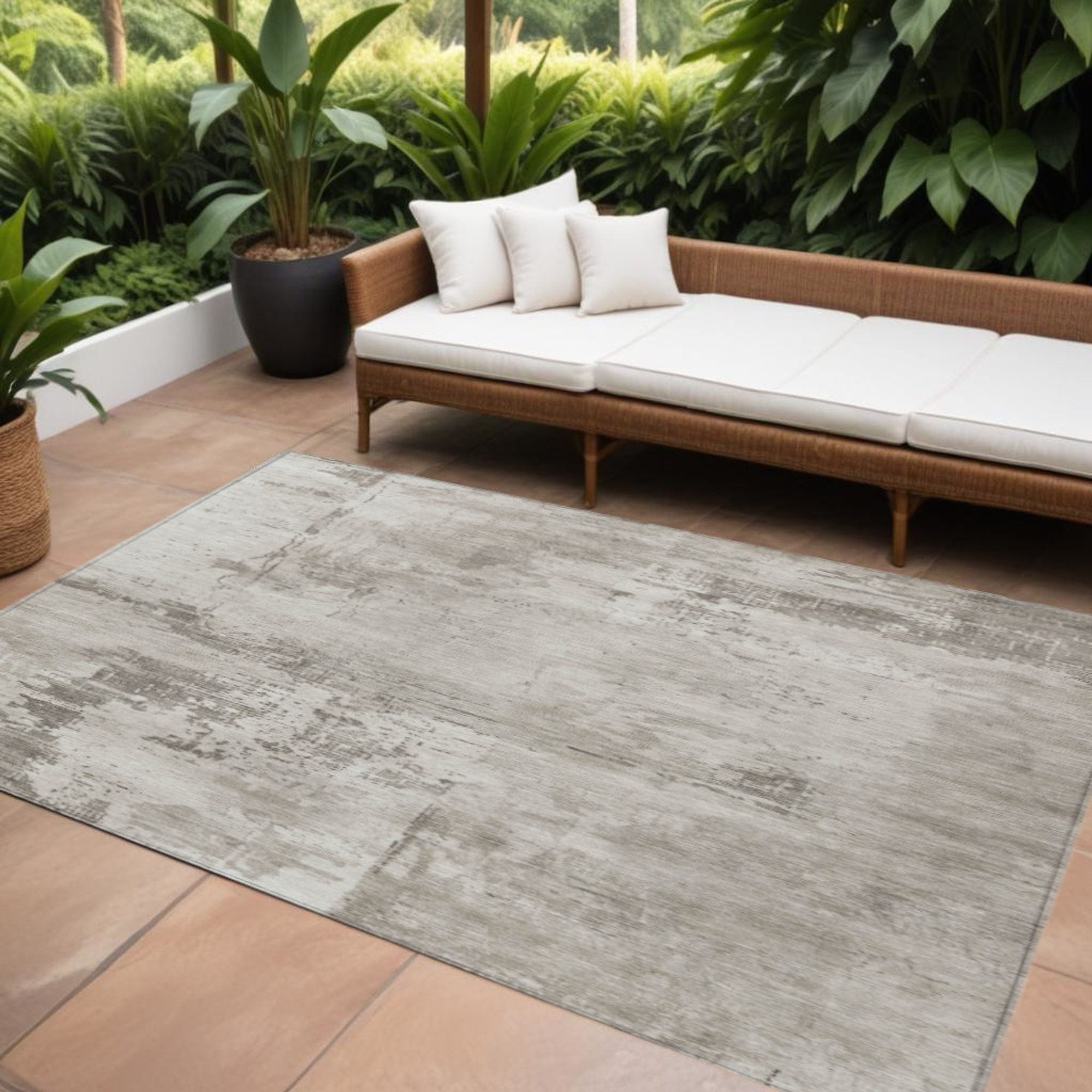 10' X 14' Beige And Gray Abstract Washable Indoor Outdoor Area Rug - 1 - Sports & Outdoor