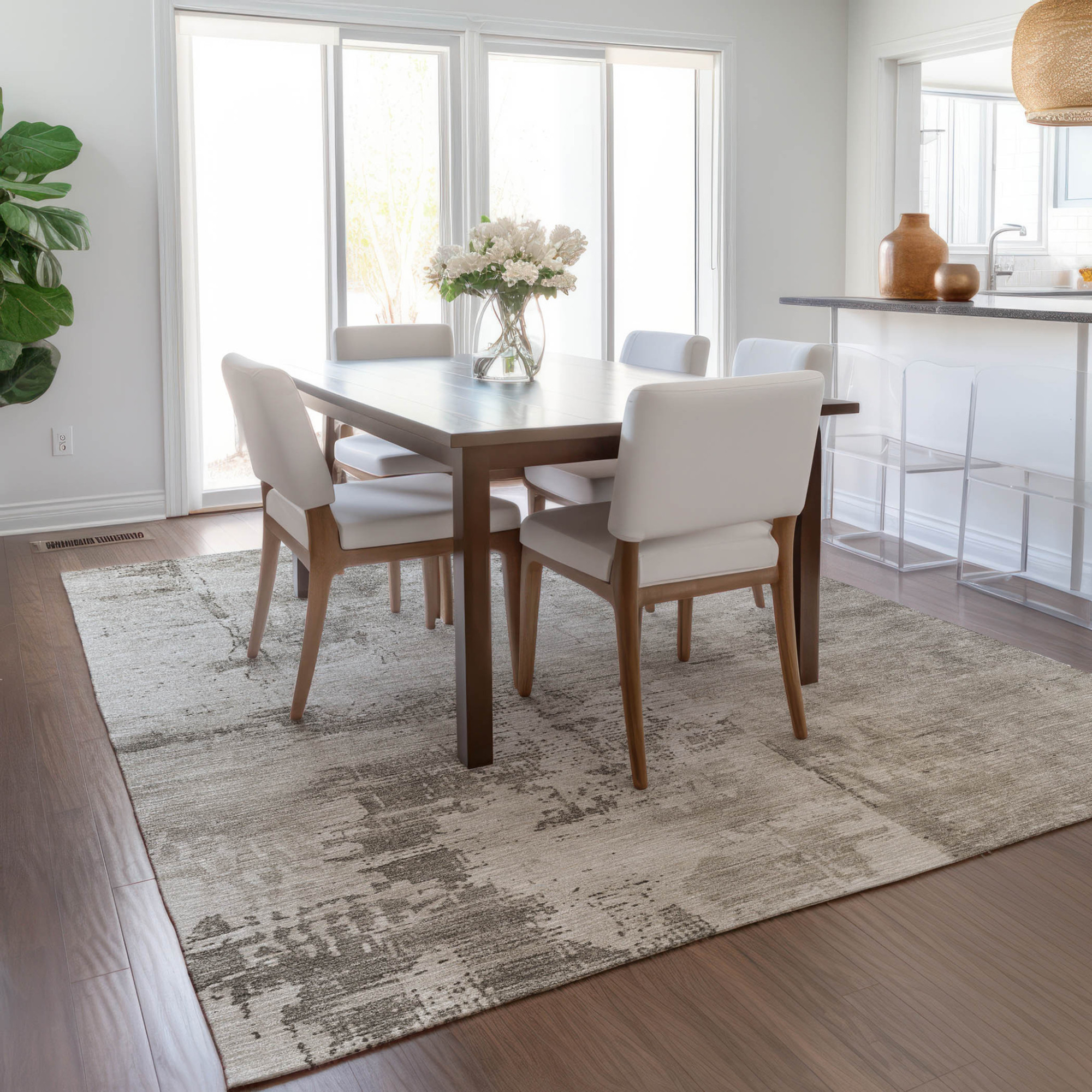 10' X 14' Beige And Gray Abstract Washable Indoor Outdoor Area Rug - 1 - Sports & Outdoor