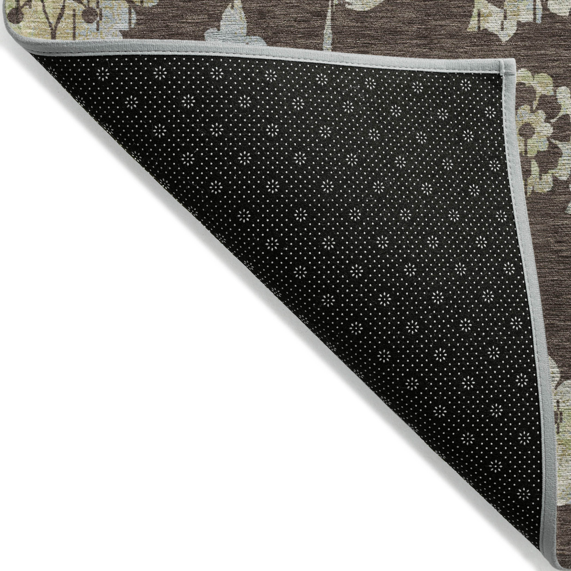 10' X 14' Chocolate Sky Blue And Artichoke Green Floral Washable Indoor Outdoor Area Rug - 1 - Sports & Outdoor