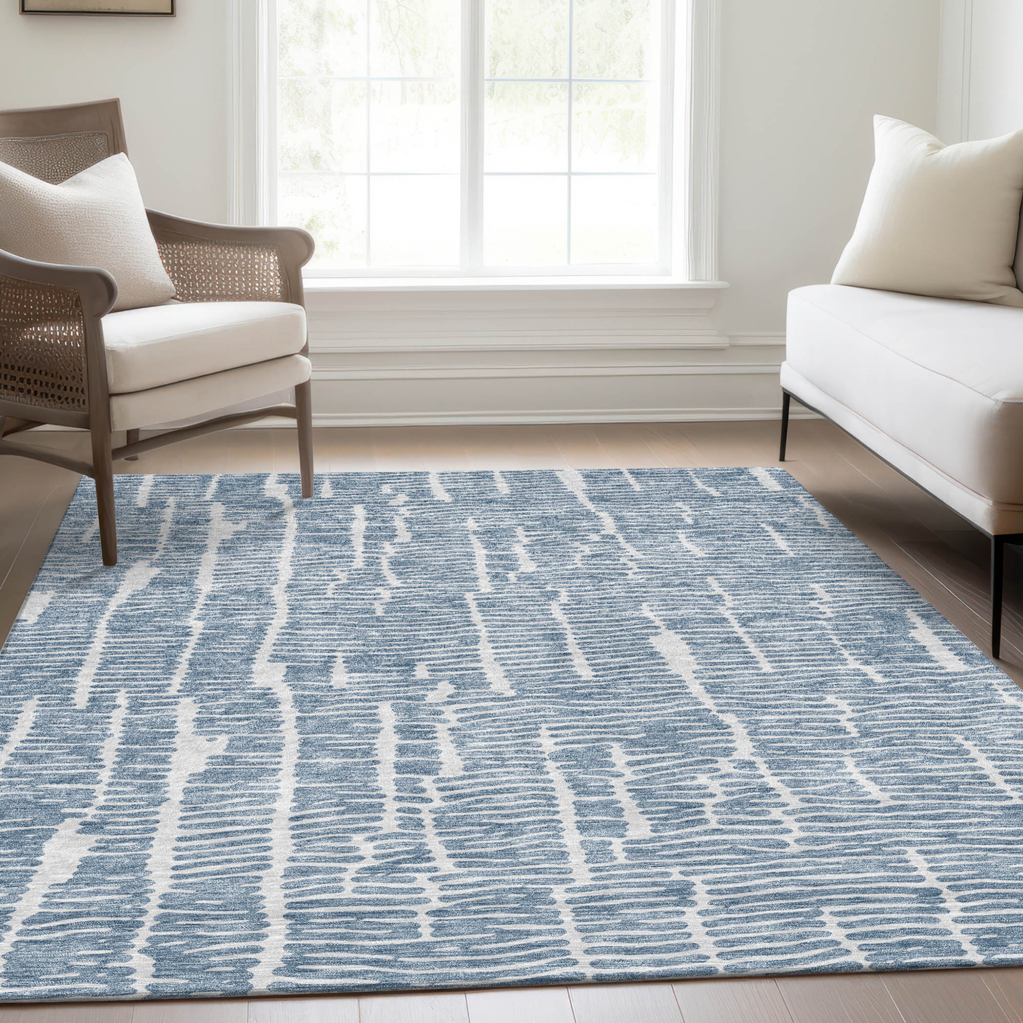 10' X 14' Blue And Ivory Abstract Washable Indoor Outdoor Area Rug - 1 - Sports & Outdoor