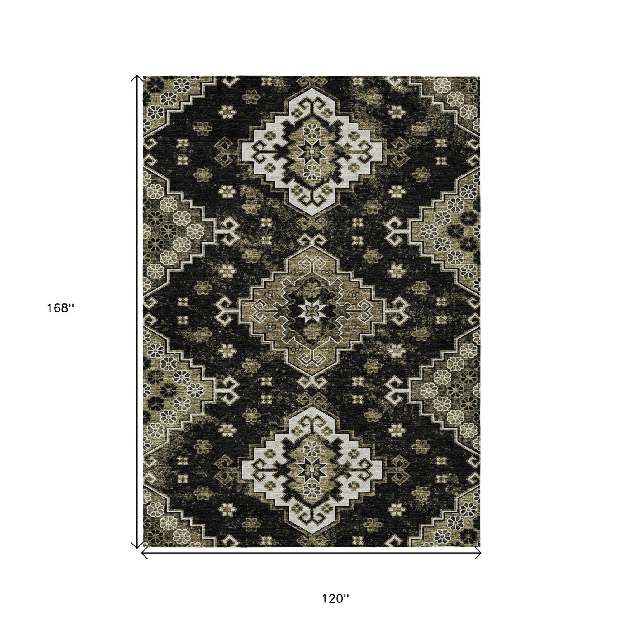 10' X 14' Black Ivory And Taupe Medallion Washable Indoor Outdoor Area Rug - 1 - Sports & Outdoor