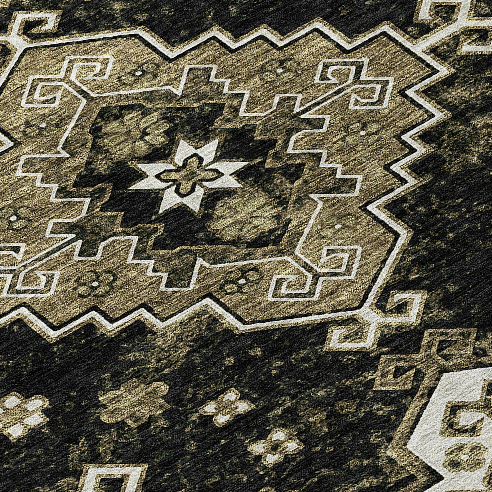 10' X 14' Black Ivory And Taupe Medallion Washable Indoor Outdoor Area Rug - 1 - Sports & Outdoor