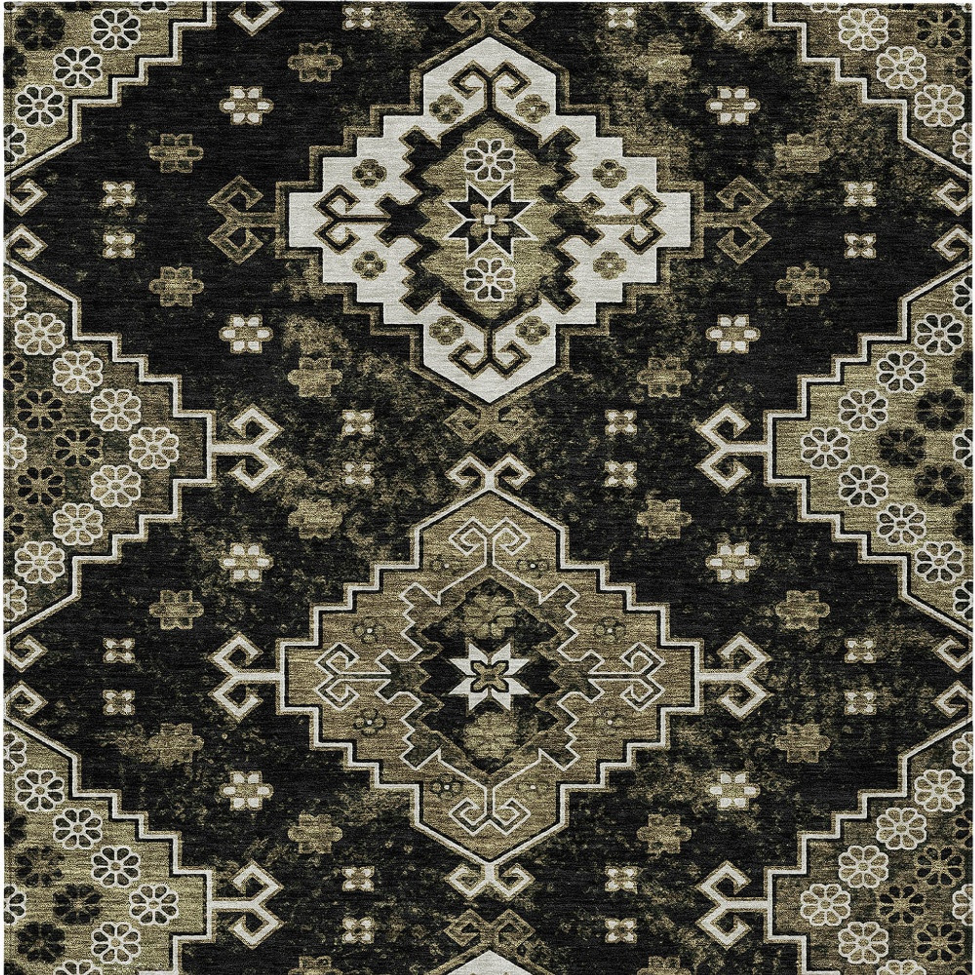 10' X 14' Black Ivory And Taupe Medallion Washable Indoor Outdoor Area Rug - 1 - Sports & Outdoor