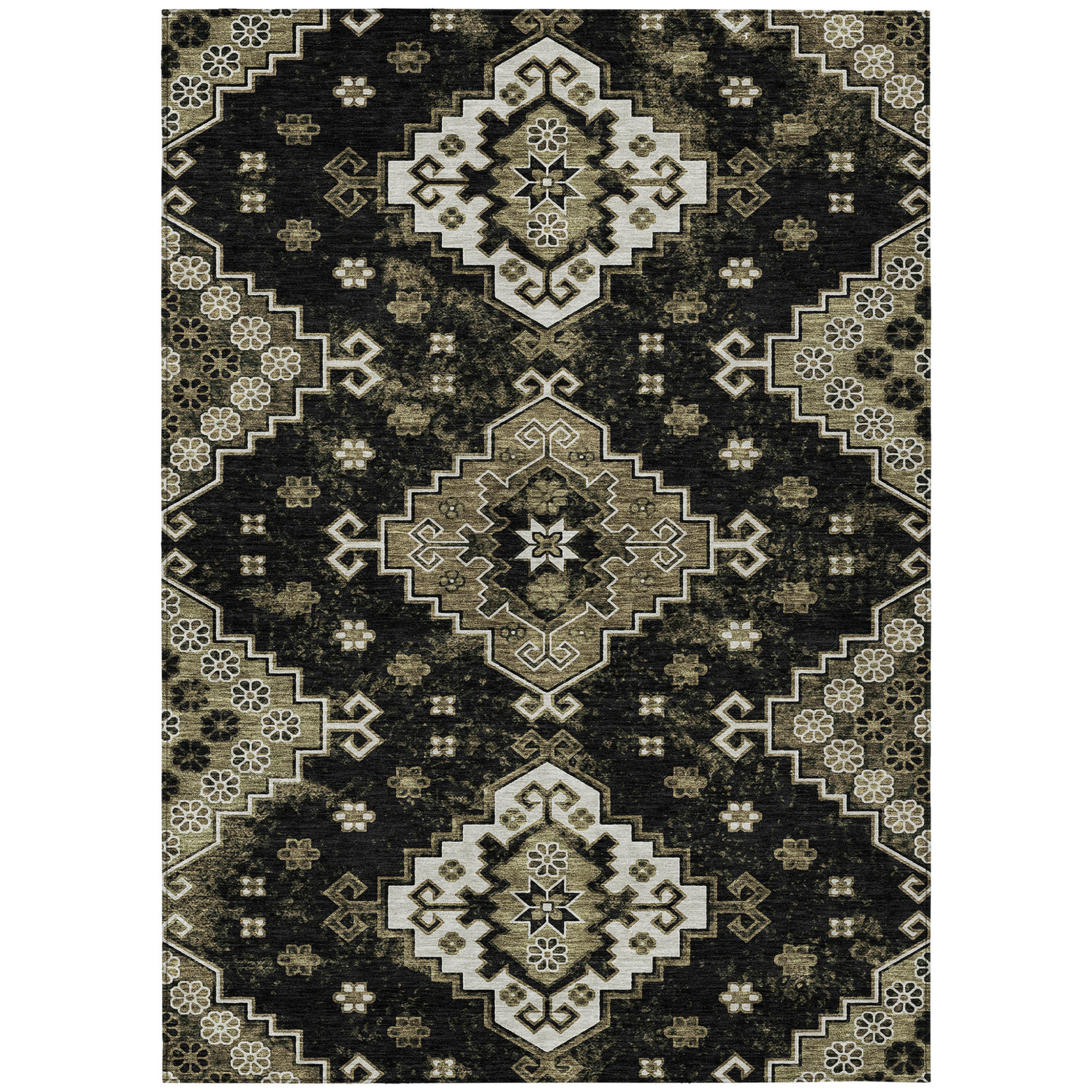 10' X 14' Black Ivory And Taupe Medallion Washable Indoor Outdoor Area Rug - 1 - Sports & Outdoor