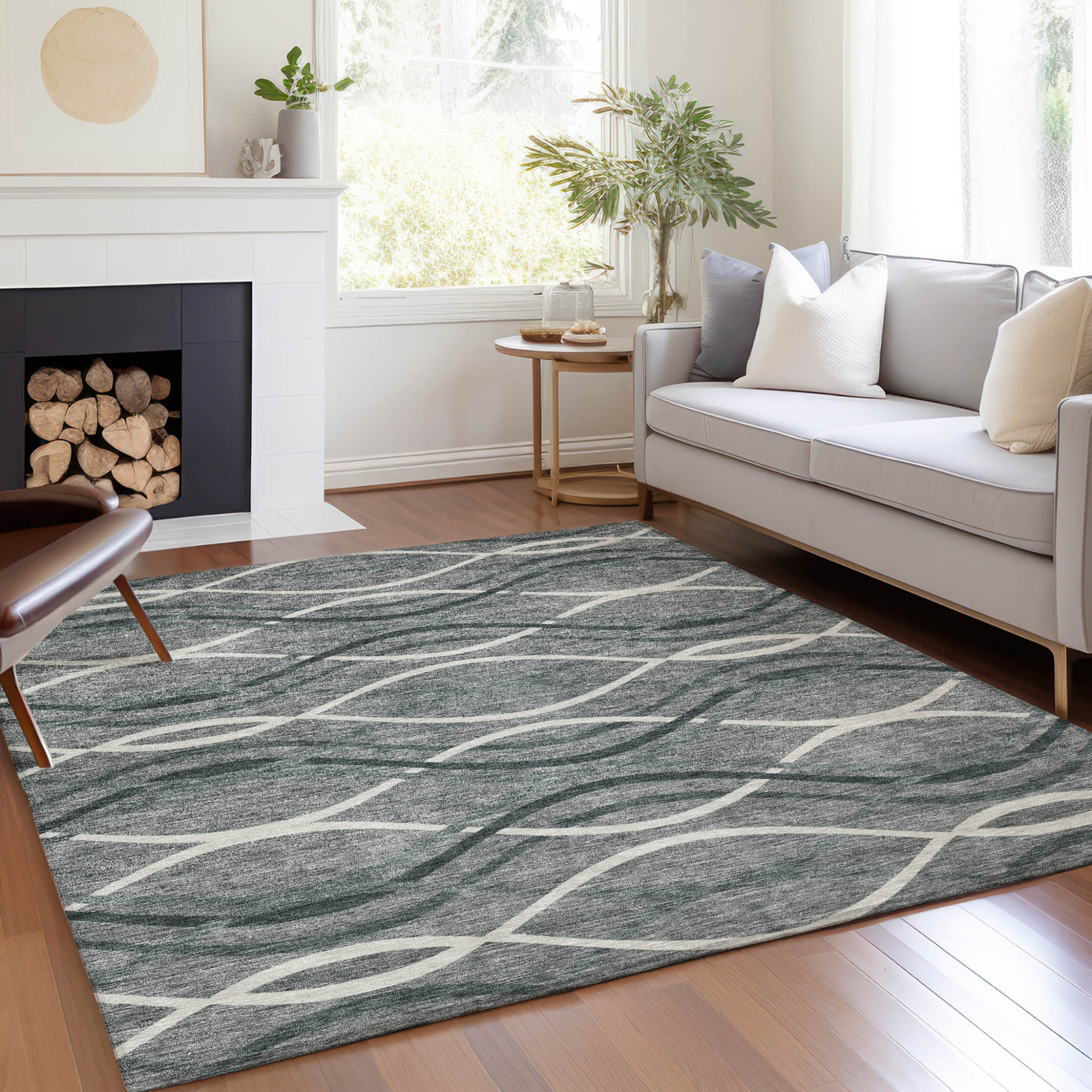 10' X 14' Gray Ivory And Charcoal Abstract Washable Indoor Outdoor Area Rug - 1 - Sports & Outdoor