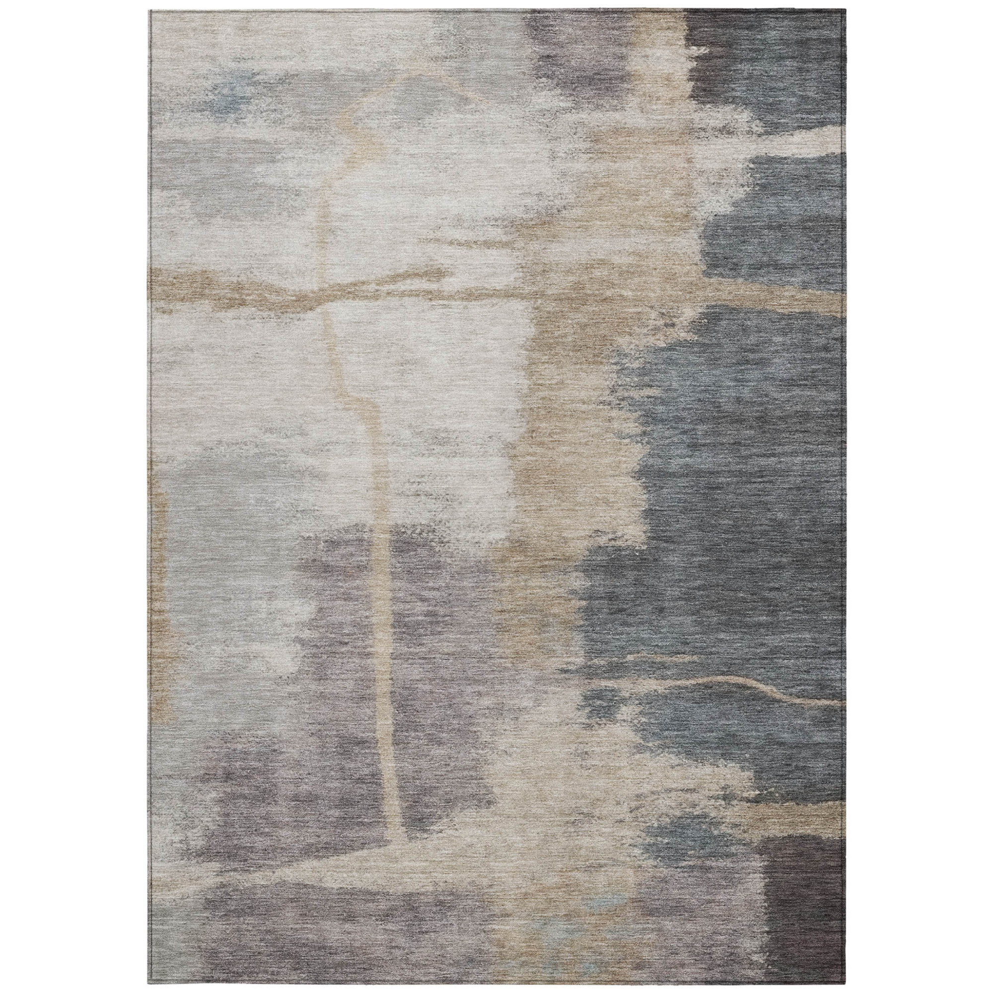 10' X 14' Gray Charcoal And Beige Abstract Washable Indoor Outdoor Area Rug - 1 - Sports & Outdoor
