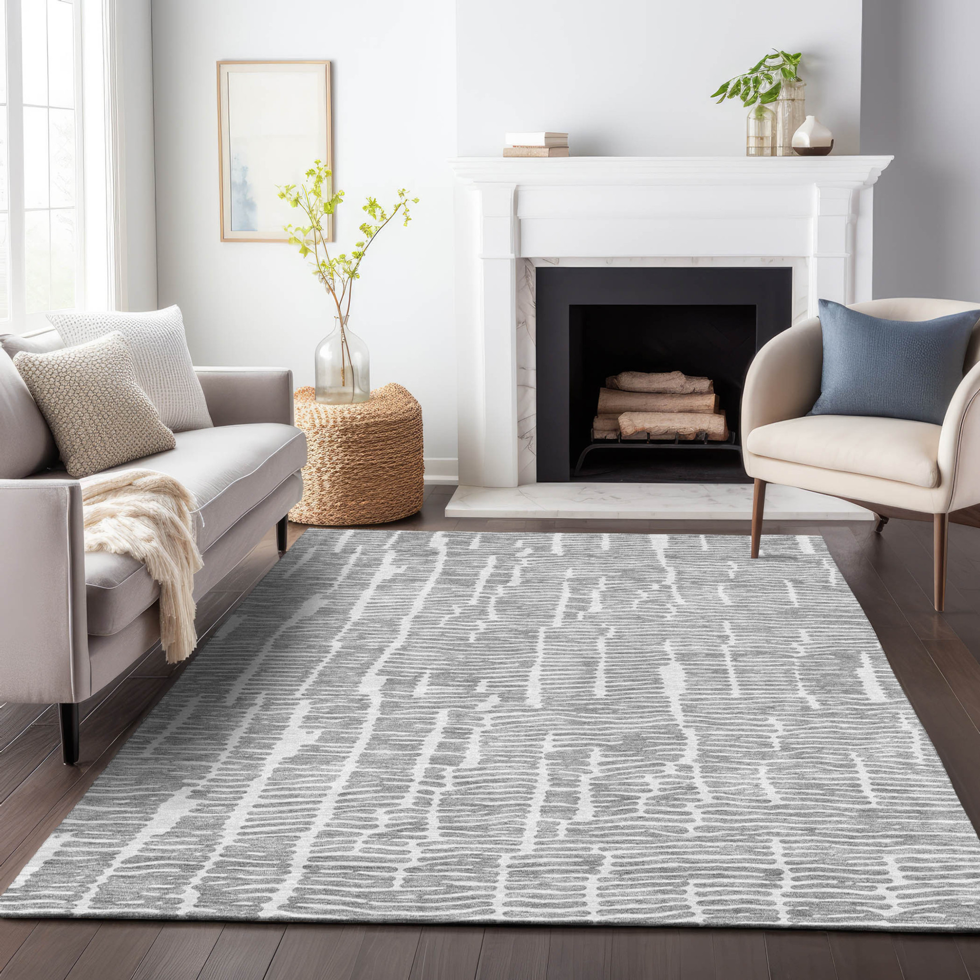 10' X 14' Gray And Ivory Abstract Washable Indoor Outdoor Area Rug - 1 - Sports & Outdoor