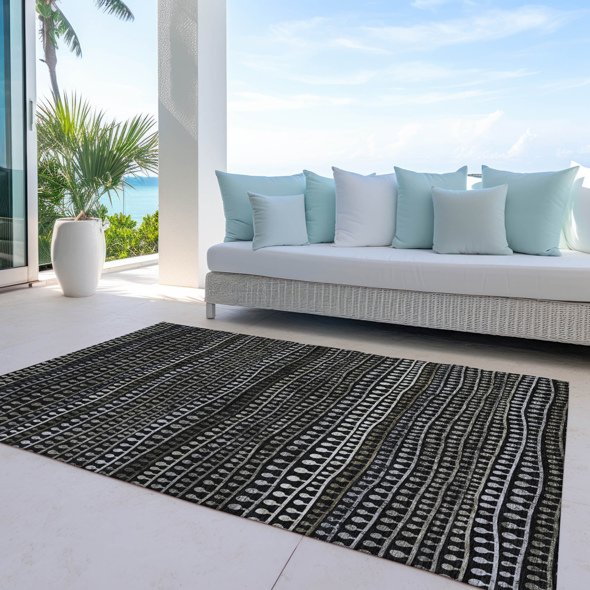 10' X 14' Taupe Charcoal And Gray Striped Washable Indoor Outdoor Area Rug - 1 - Sports & Outdoor