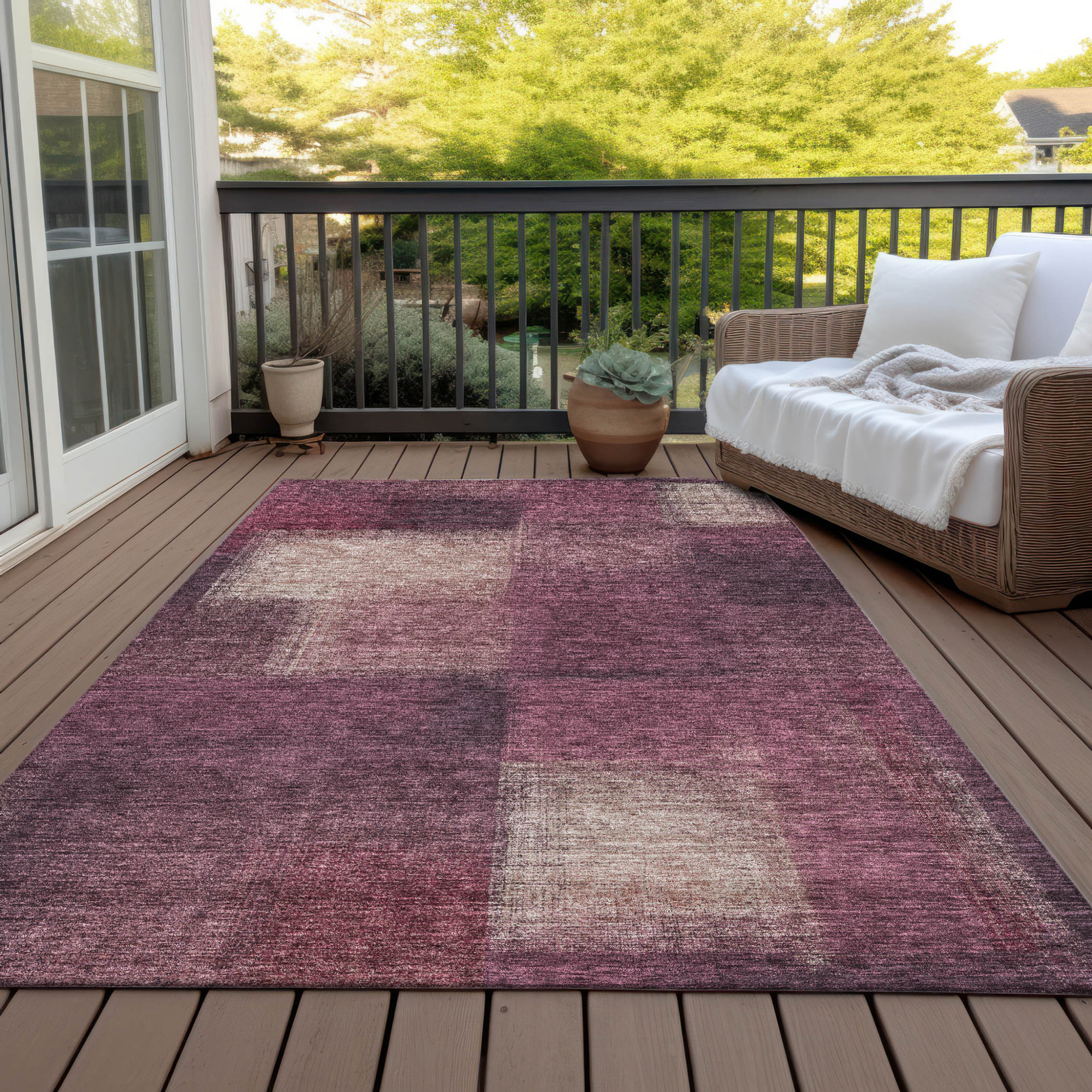 10' X 14' Plum Mauve And Beige Abstract Washable Indoor Outdoor Area Rug - 1 - Sports & Outdoor