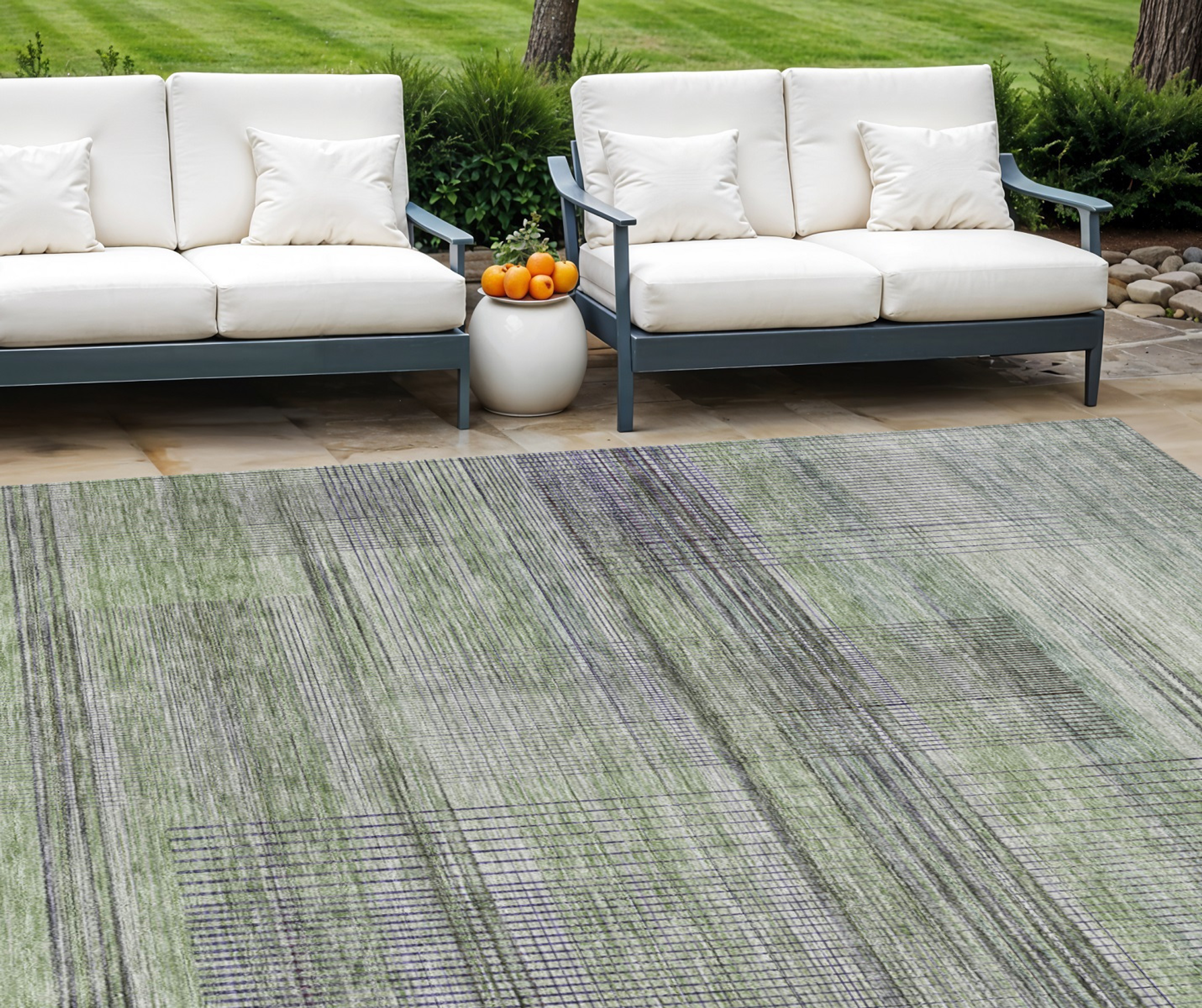 10' X 14' Artichoke Green Purple And Fern Green Striped Washable Indoor Outdoor Area Rug - 1 - Sports & Outdoor