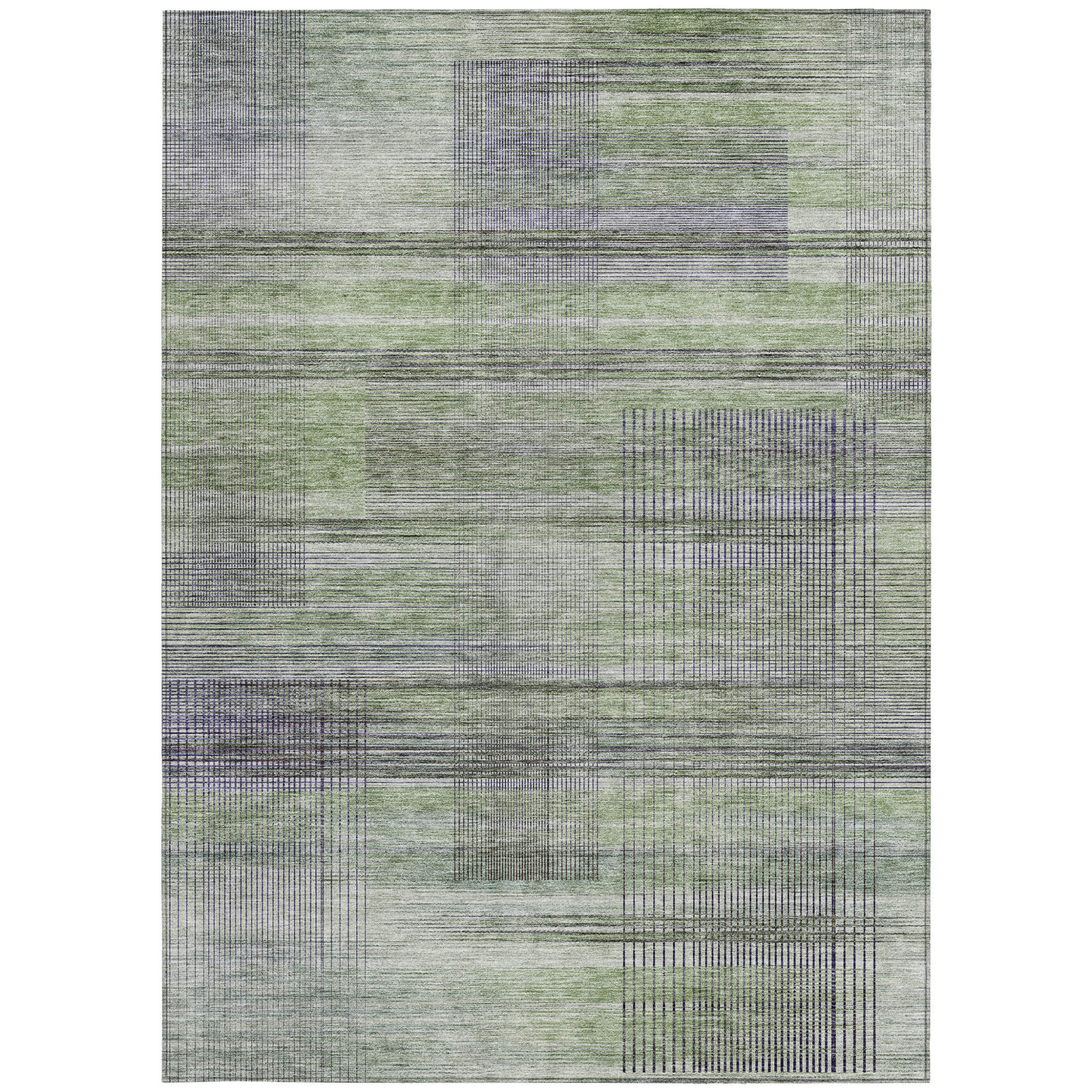 10' X 14' Artichoke Green Purple And Fern Green Striped Washable Indoor Outdoor Area Rug - 1 - Sports & Outdoor