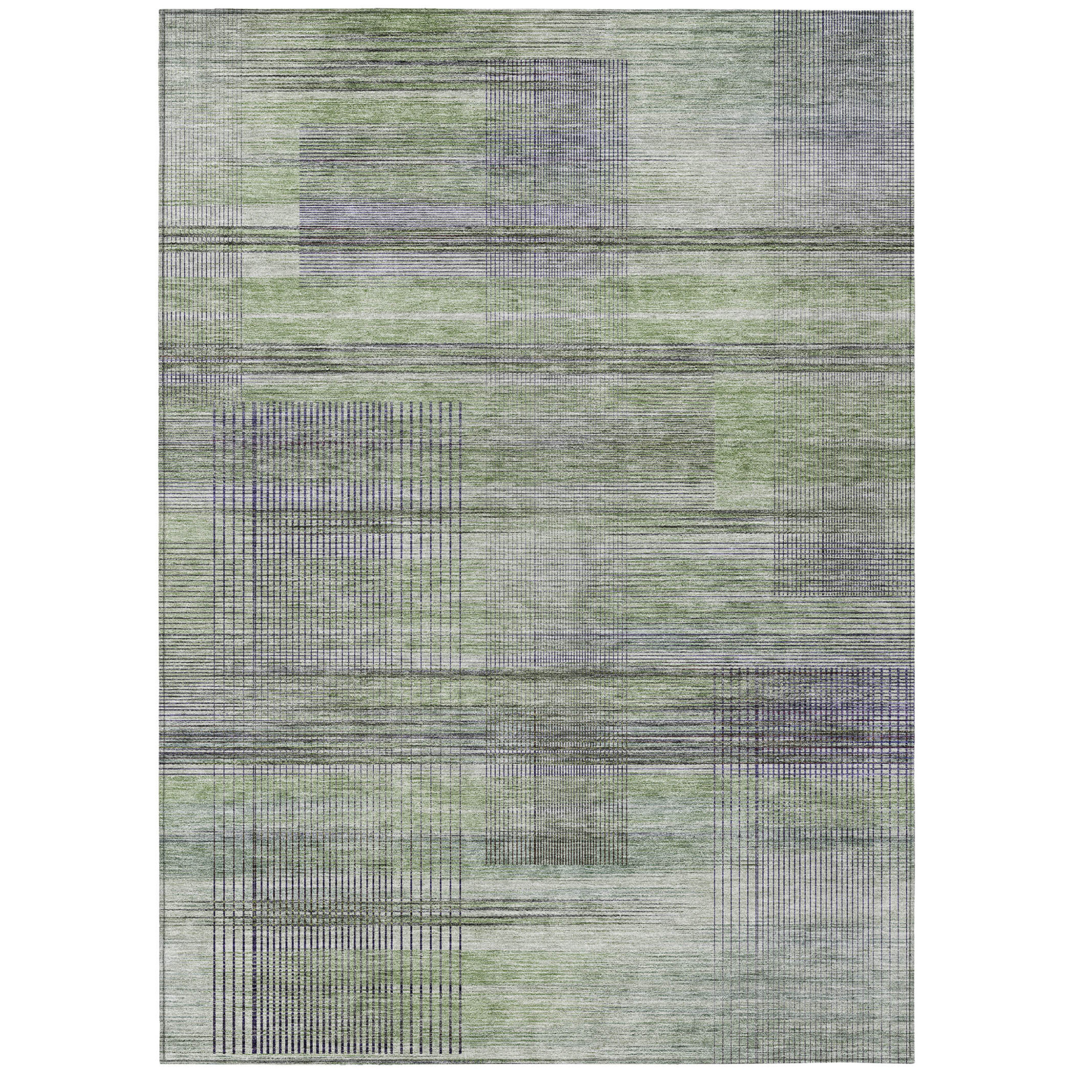 10' X 14' Artichoke Green Purple And Fern Green Striped Washable Indoor Outdoor Area Rug - 1 - Sports & Outdoor