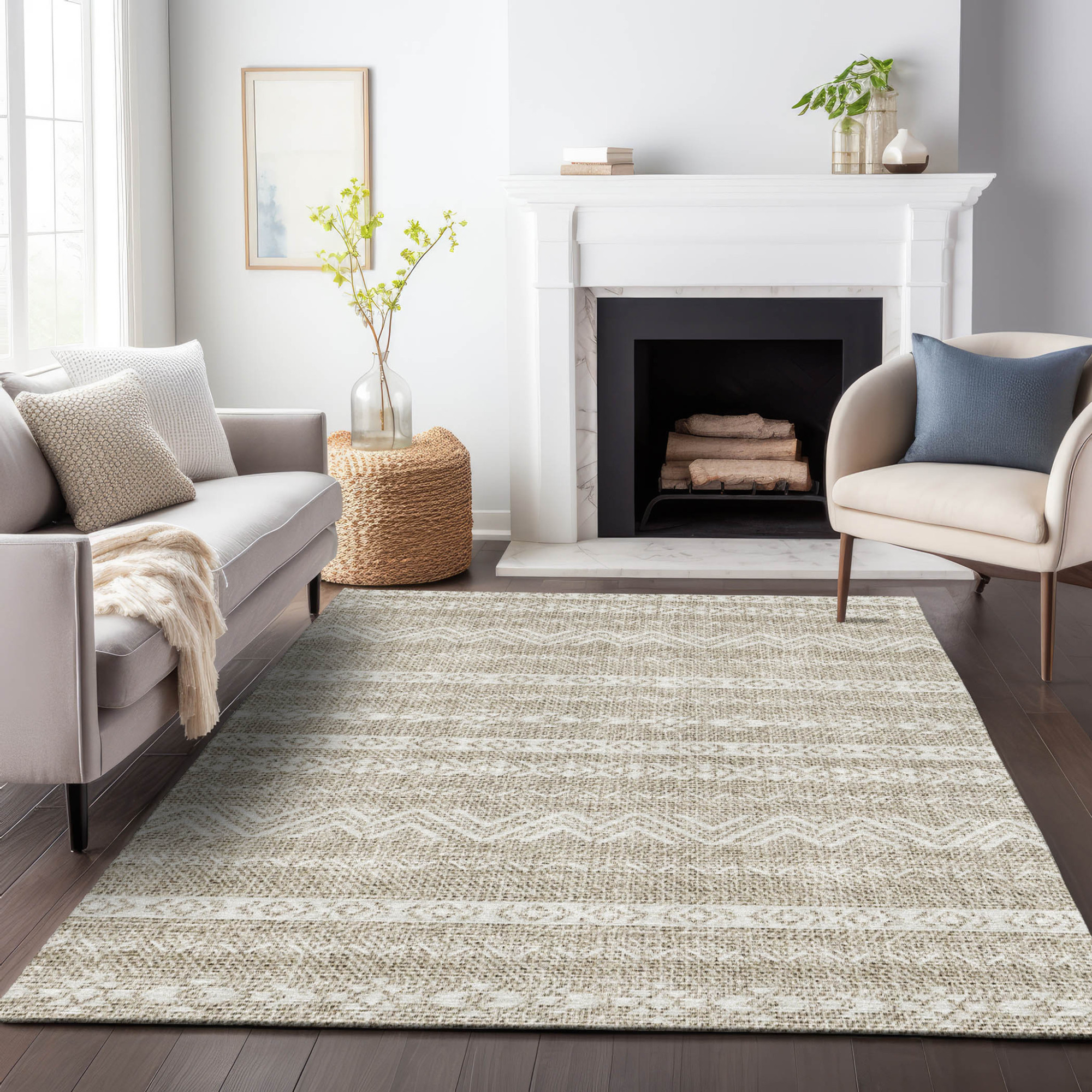 10' X 14' Beige And Ivory Southwestern Washable Indoor Outdoor Area Rug - 1 - Sports & Outdoor