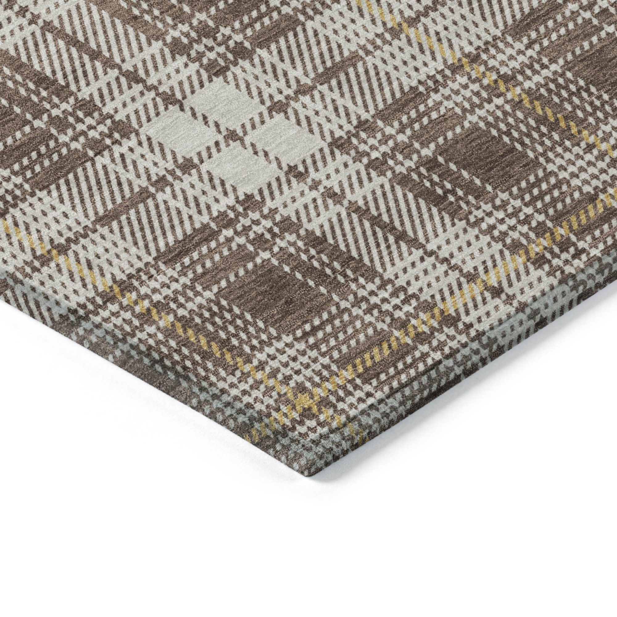 10' X 14' Brown Beige And Gold Plaid Washable Indoor Outdoor Area Rug - 1 - Sports & Outdoor