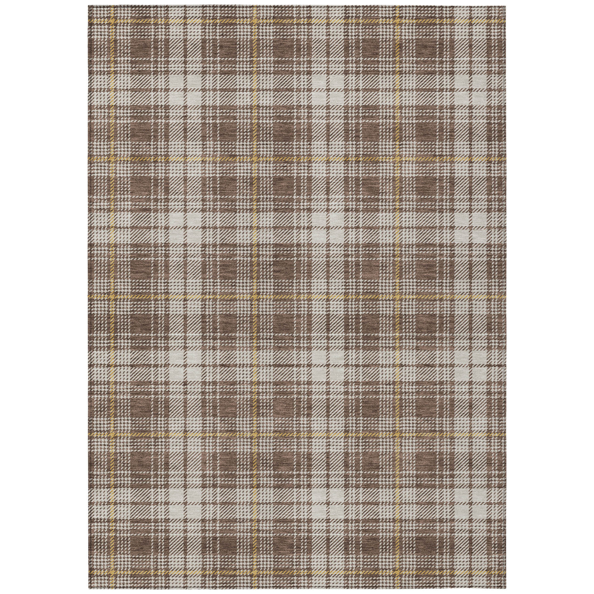 10' X 14' Brown Beige And Gold Plaid Washable Indoor Outdoor Area Rug - 1 - Sports & Outdoor