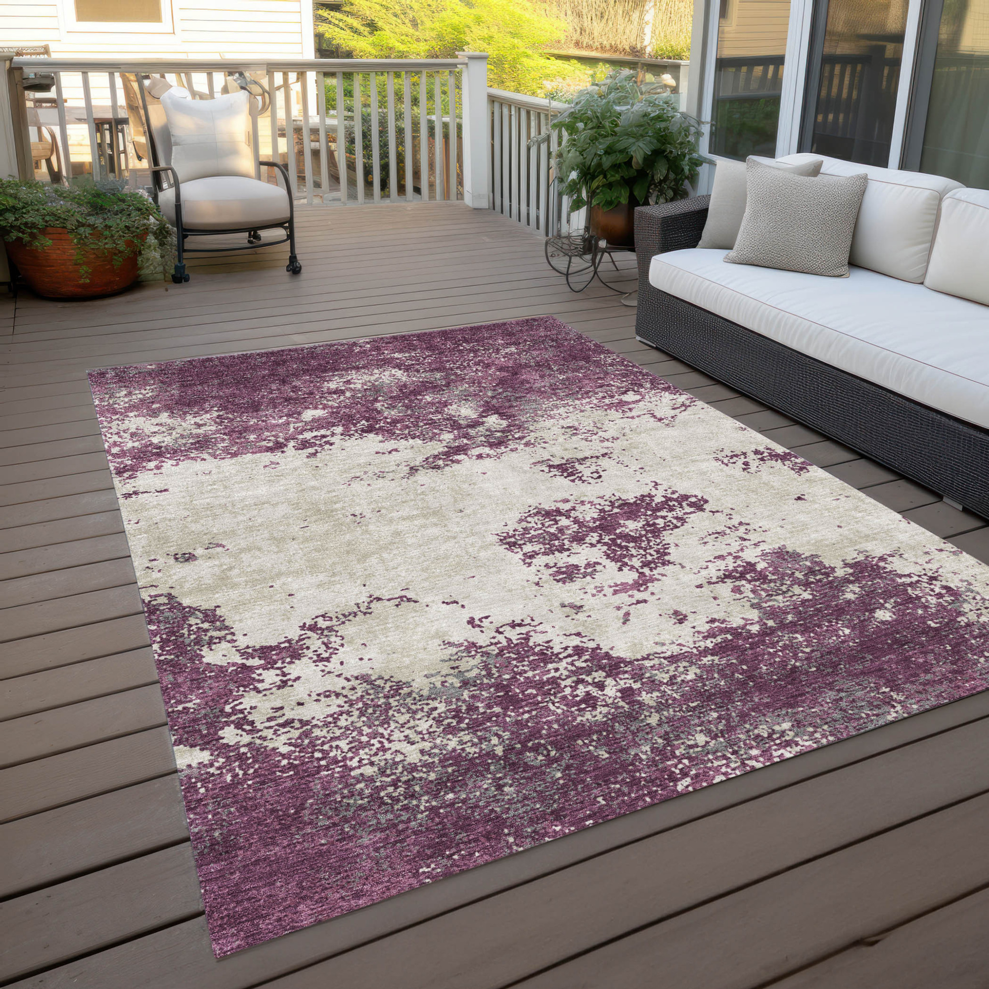 10' X 14' Eggplant Gray And Ivory Abstract Washable Indoor Outdoor Area Rug - 1 - Sports & Outdoor