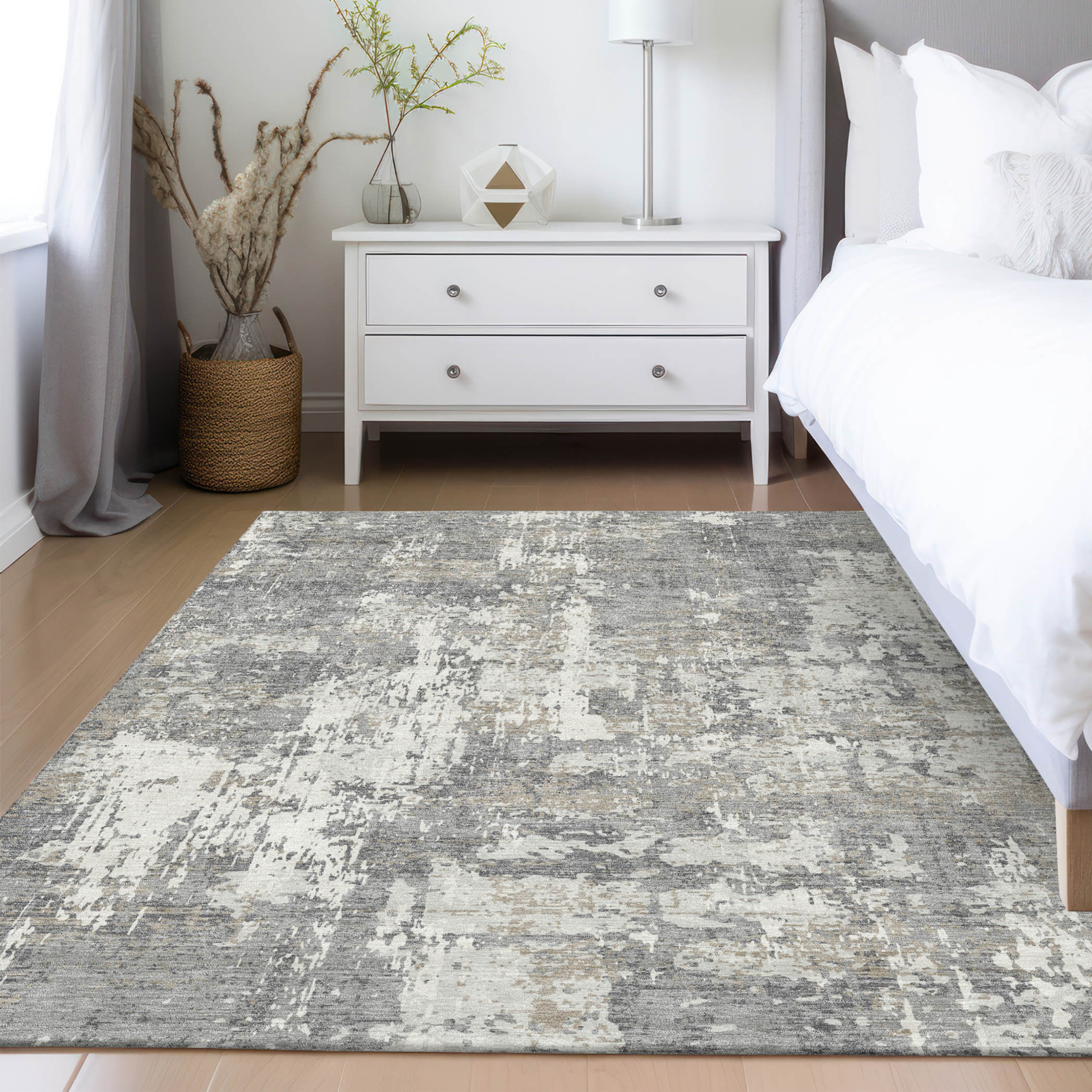 10' X 14' Gray And Ivory Abstract Washable Indoor Outdoor Area Rug - 1 - Sports & Outdoor