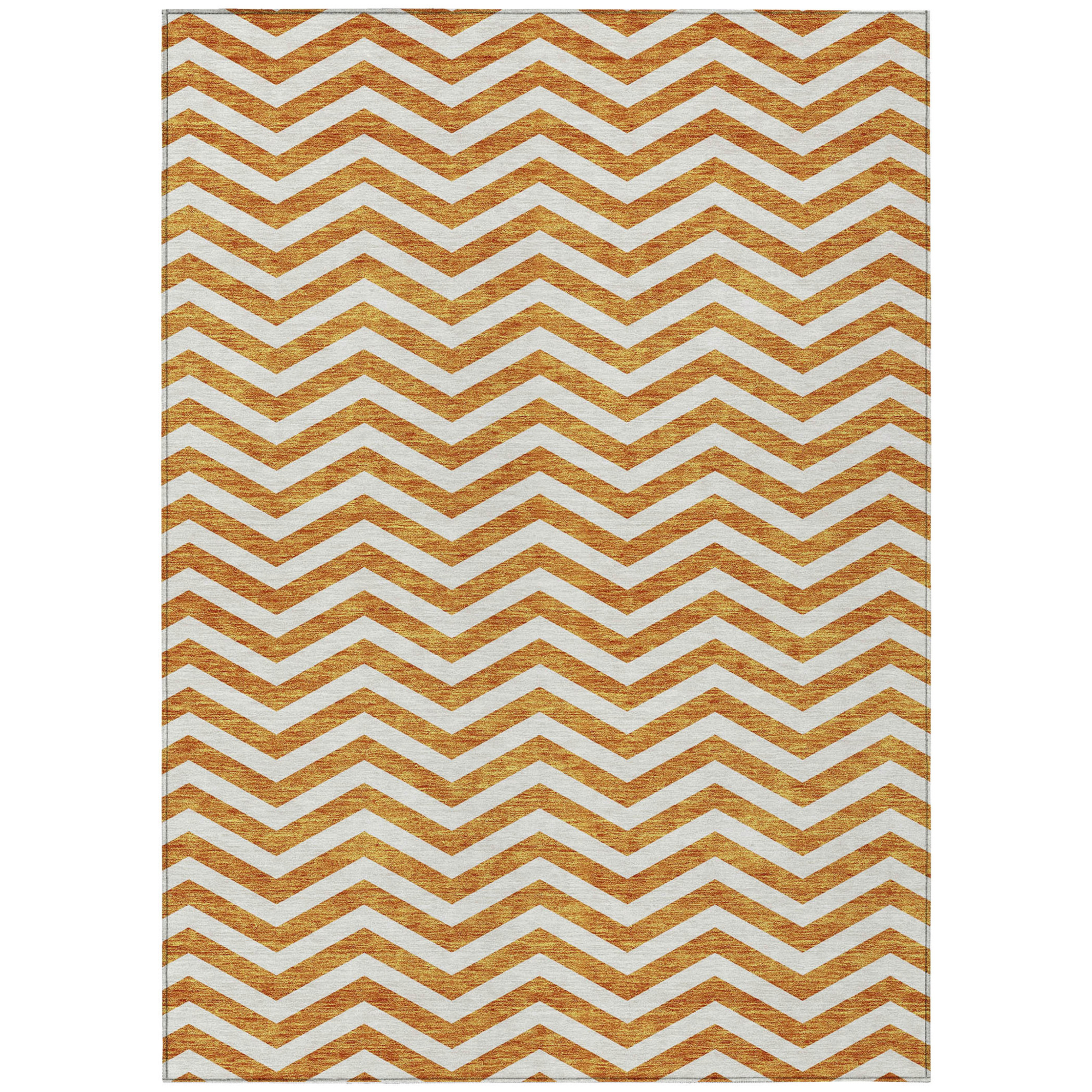 10' X 14' Orange And Beige Chevron Washable Indoor Outdoor Area Rug - 1 - Sports & Outdoor