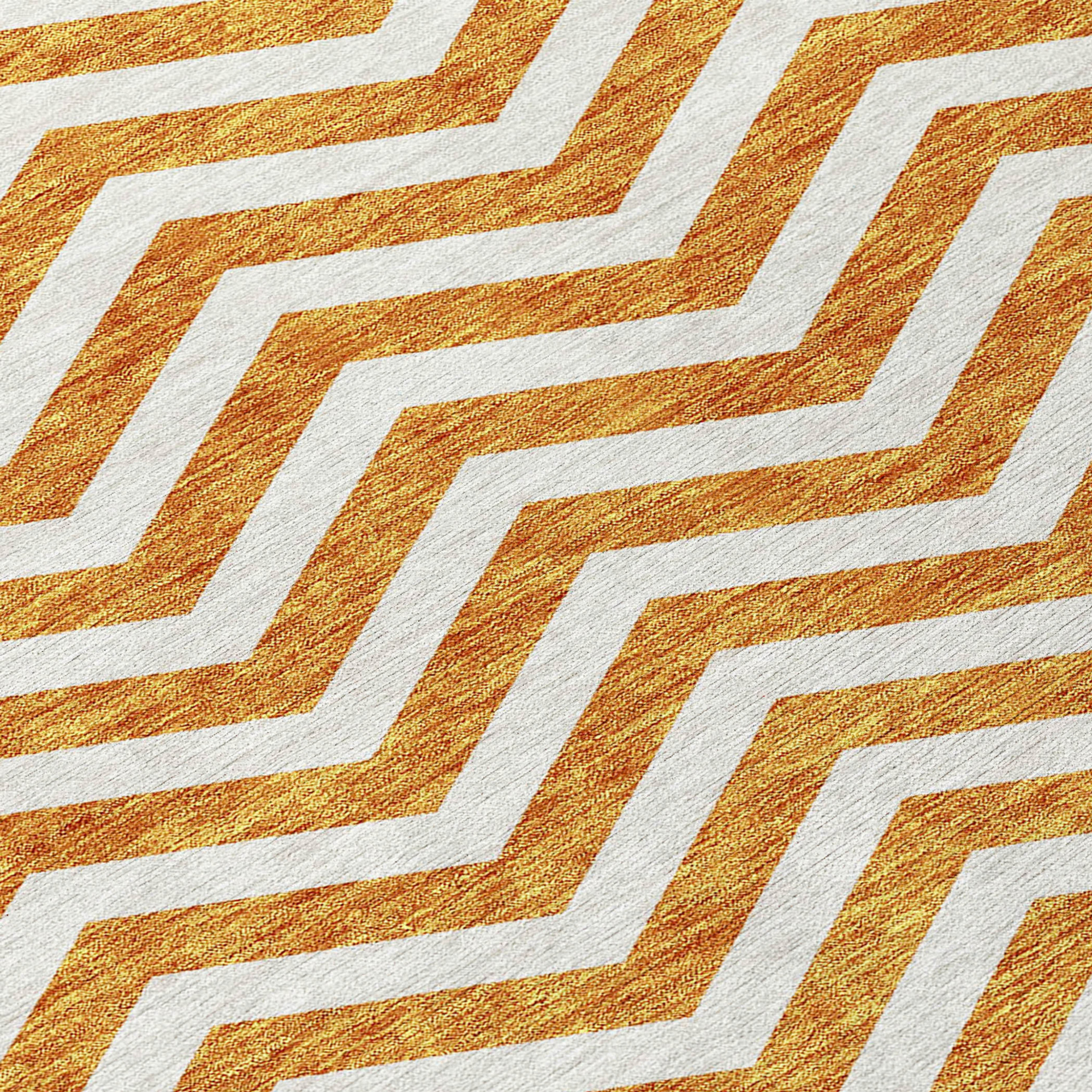 10' X 14' Orange And Beige Chevron Washable Indoor Outdoor Area Rug - 1 - Sports & Outdoor