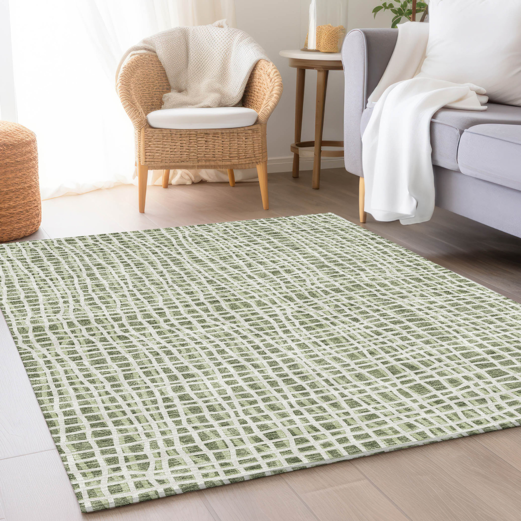 10' X 14' Green And Ivory Striped Washable Indoor Outdoor Area Rug - 1 - Sports & Outdoor