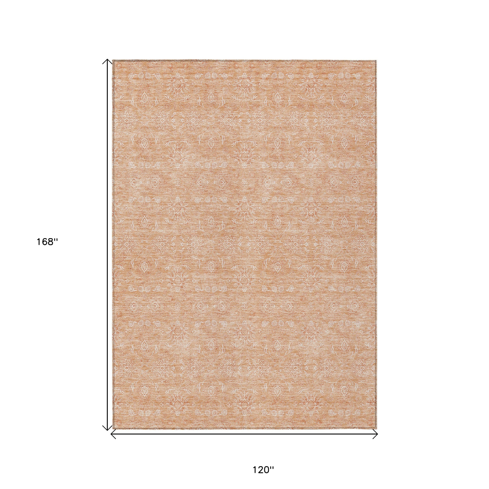 10' X 14' Peach And Ivory Floral Washable Indoor Outdoor Area Rug - 1 - Sports & Outdoor