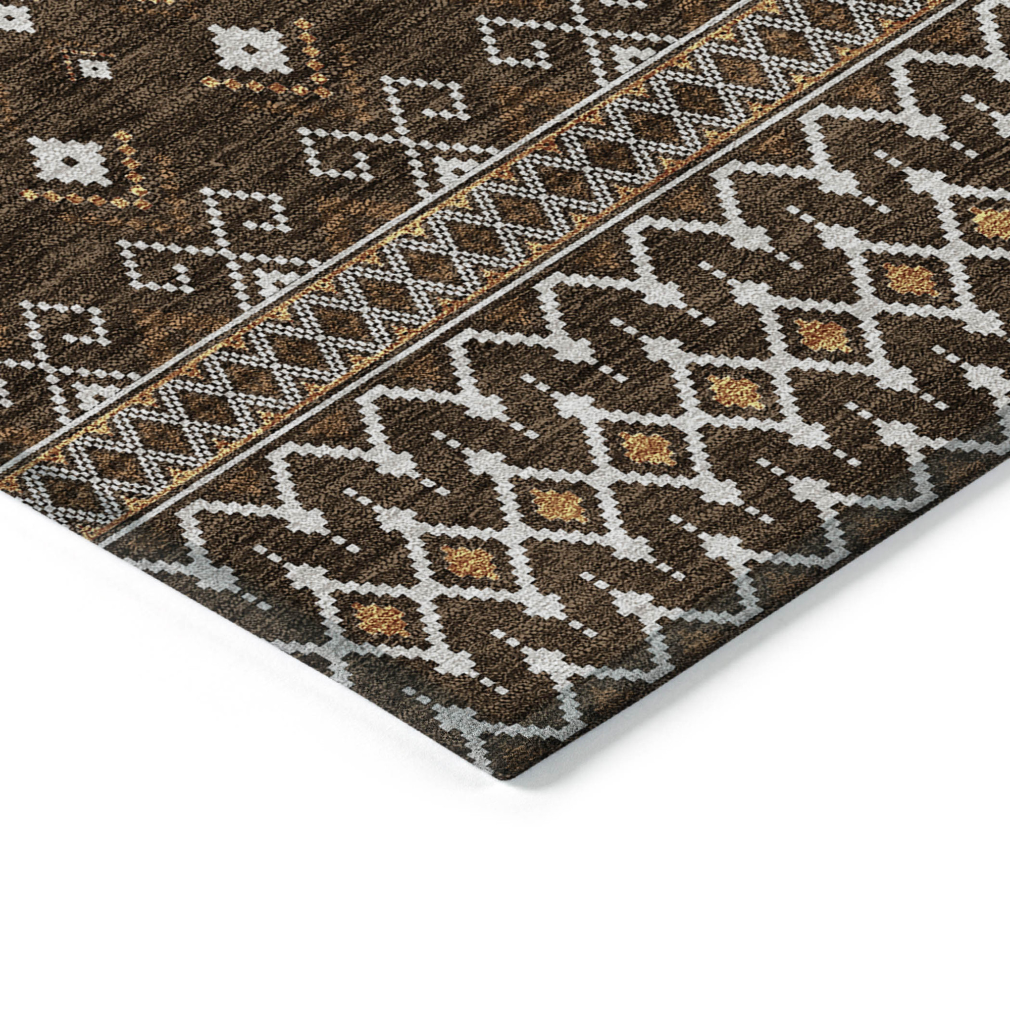 10' X 14' Chocolate Taupe And Copper Tribal Washable Indoor Outdoor Area Rug - 1 - Sports & Outdoor