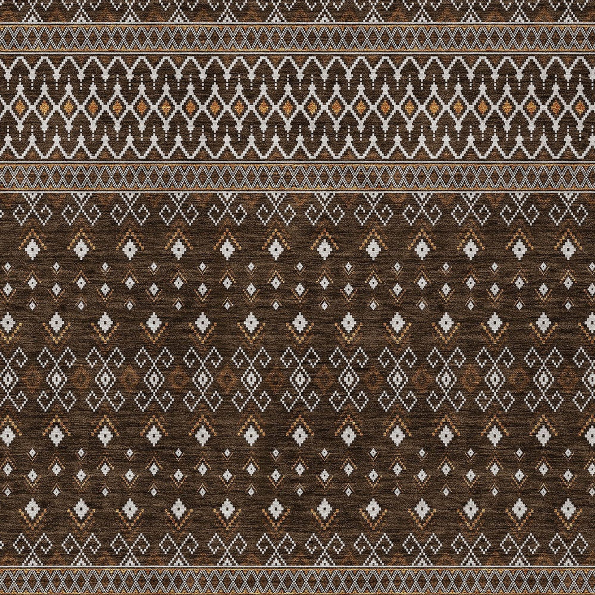 10' X 14' Chocolate Taupe And Copper Tribal Washable Indoor Outdoor Area Rug - 1 - Sports & Outdoor