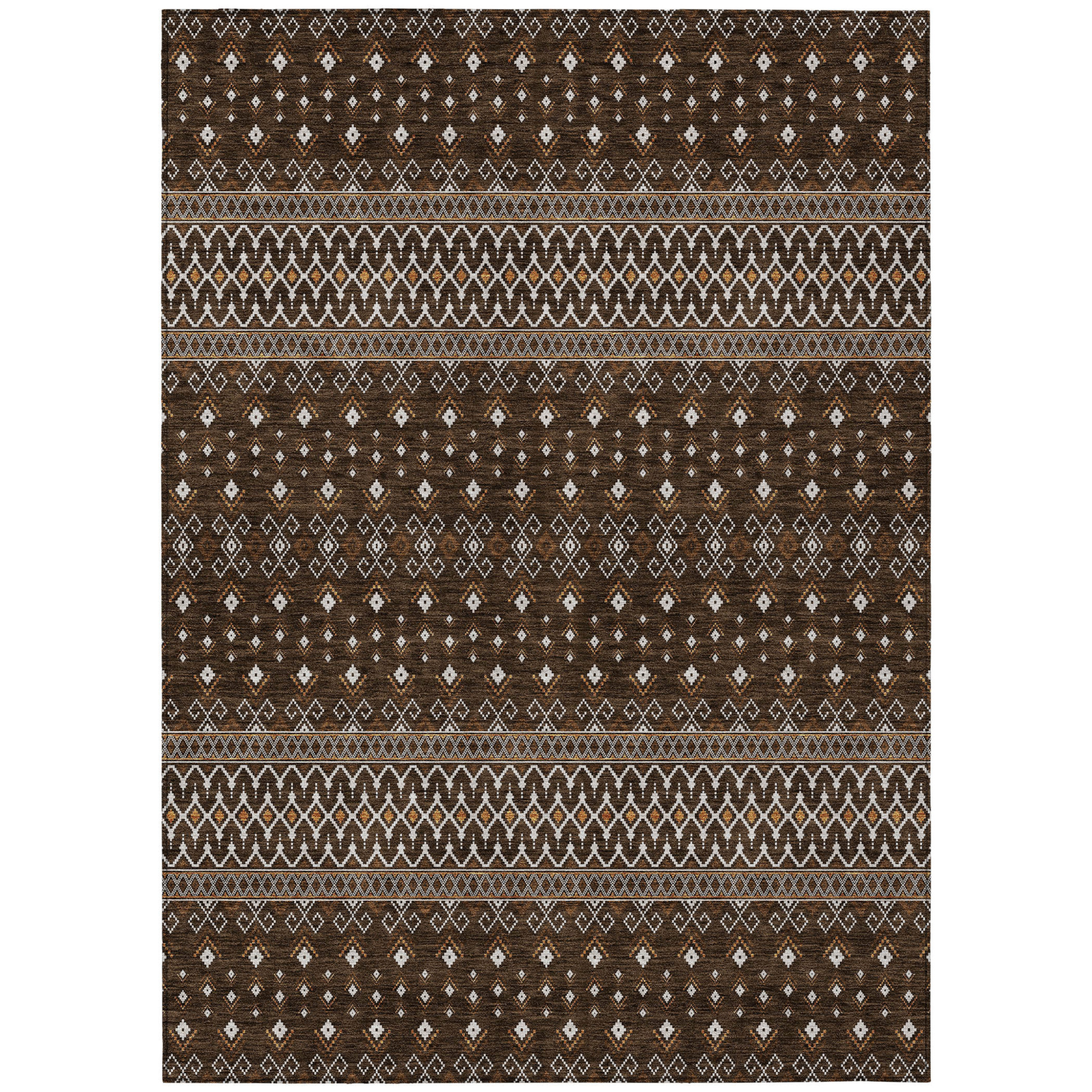10' X 14' Chocolate Taupe And Copper Tribal Washable Indoor Outdoor Area Rug - 1 - Sports & Outdoor