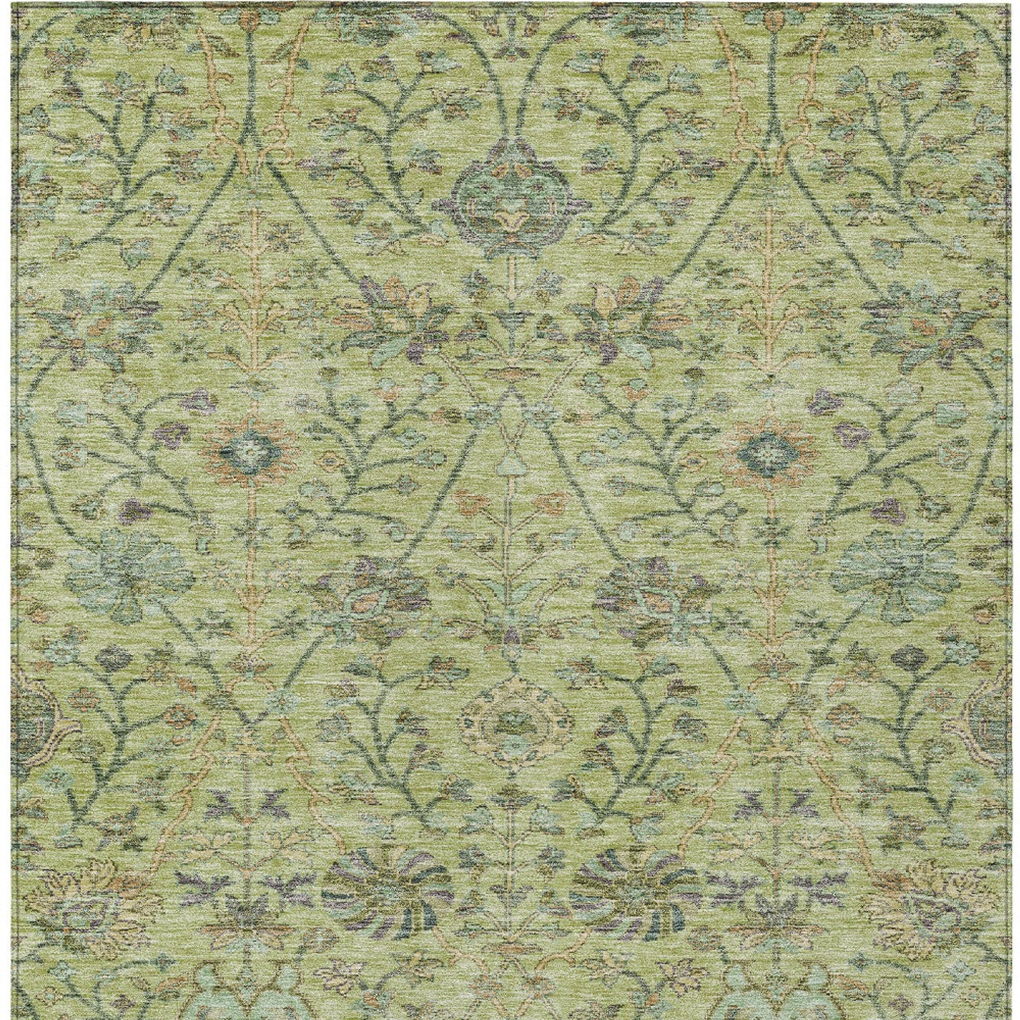 10' X 14' Mint Green Brown And Gray Floral Washable Indoor Outdoor Area Rug - 1 - Sports & Outdoor