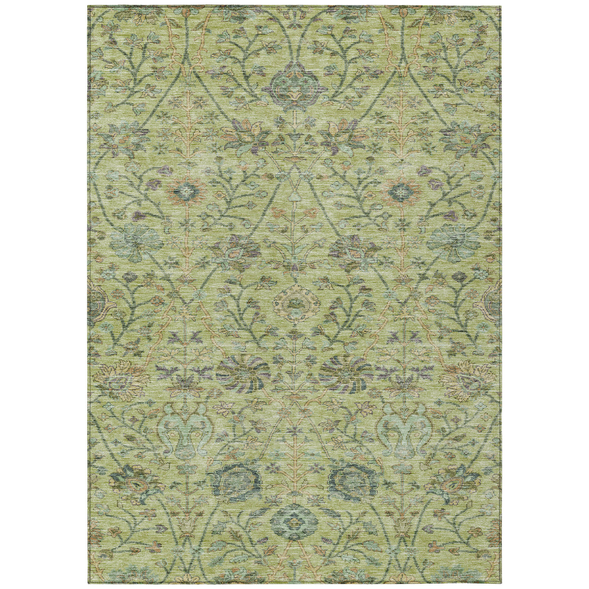 10' X 14' Mint Green Brown And Gray Floral Washable Indoor Outdoor Area Rug - 1 - Sports & Outdoor