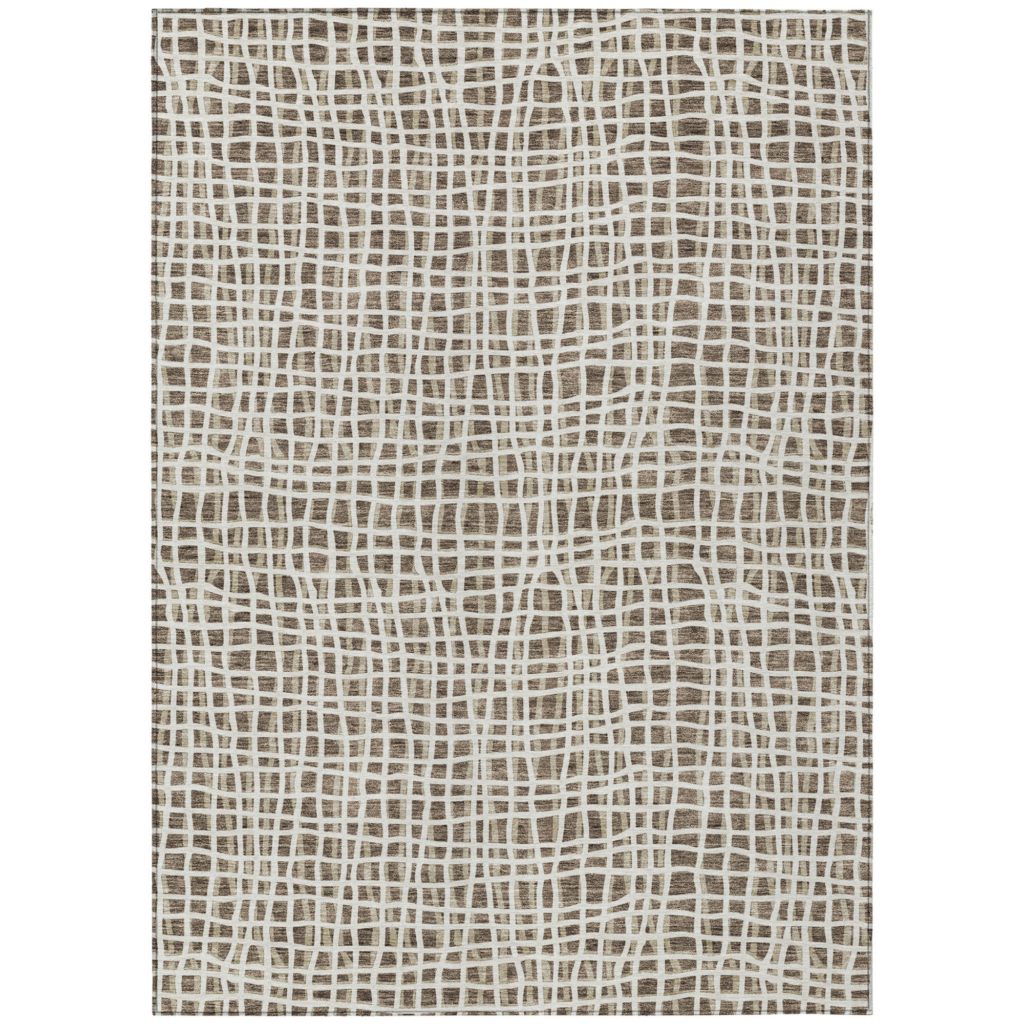 10' X 14' Brown Beige And Ivory Striped Washable Indoor Outdoor Area Rug - 1 - Sports & Outdoor